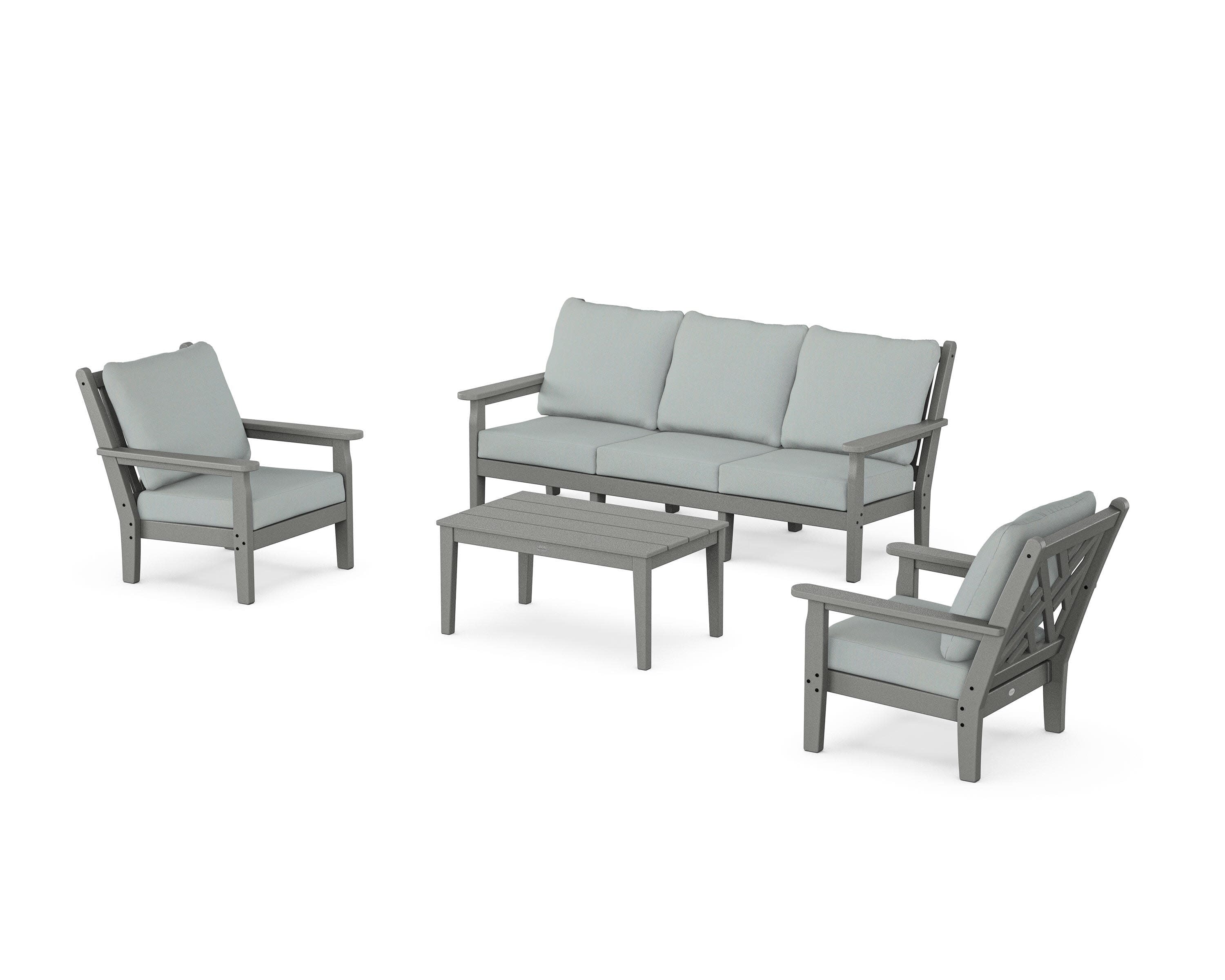 Chippendale 4-Piece Deep Seating Set with Sofa in Slate Grey / Spa