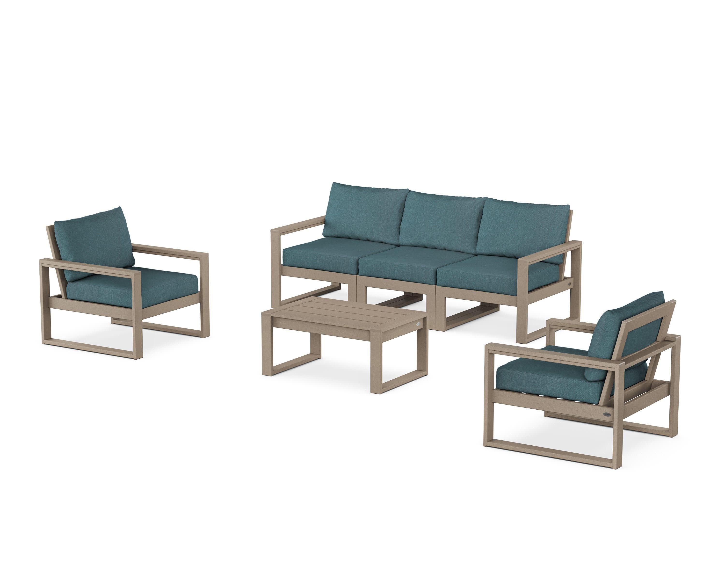 EDGE Sectional 4-Piece Deep Seating Set with Sofa in Vintage Sahara / Ocean Teal