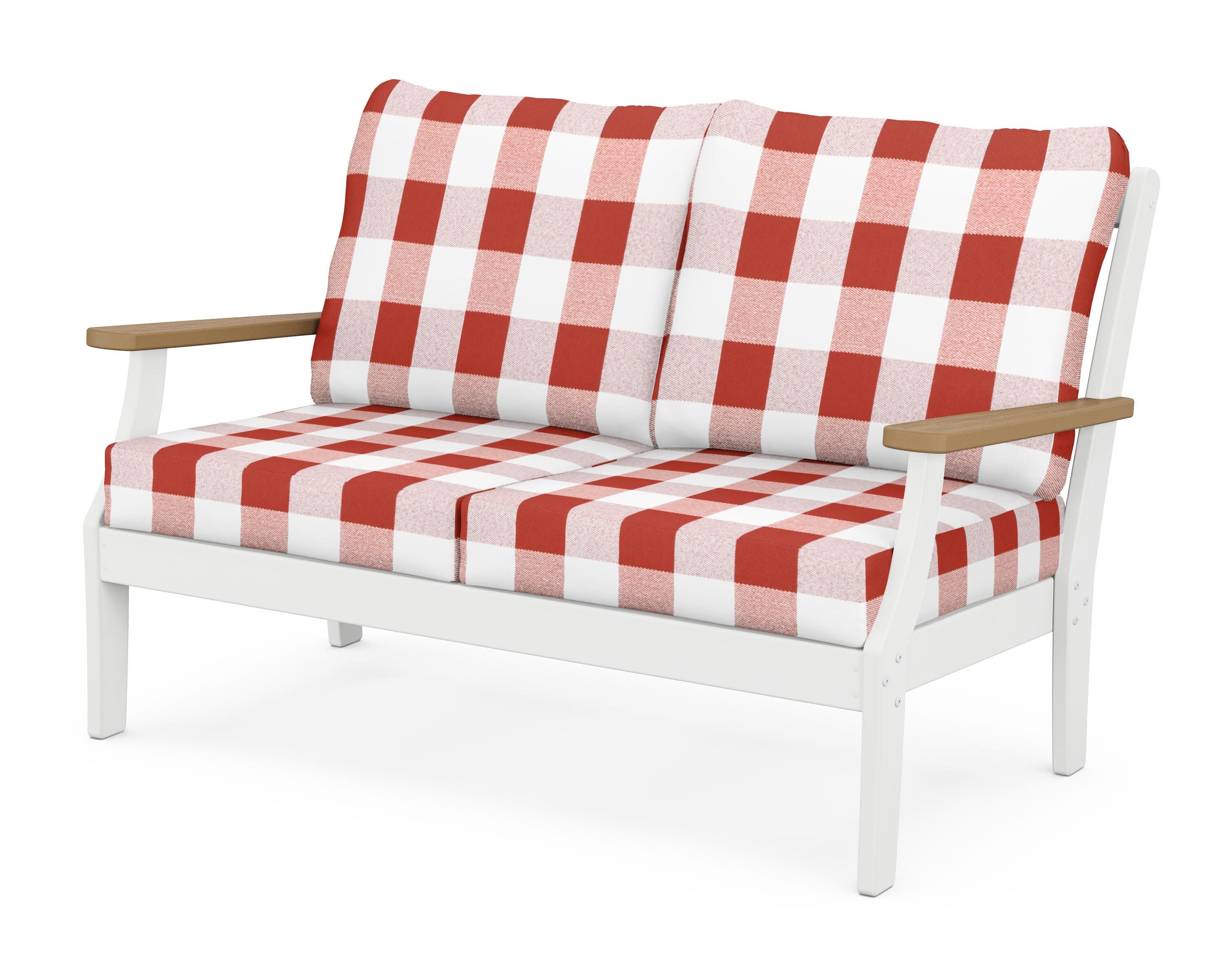 Braxton Deep Seating Loveseat in White / Natural / Buffalo Plaid Crimson