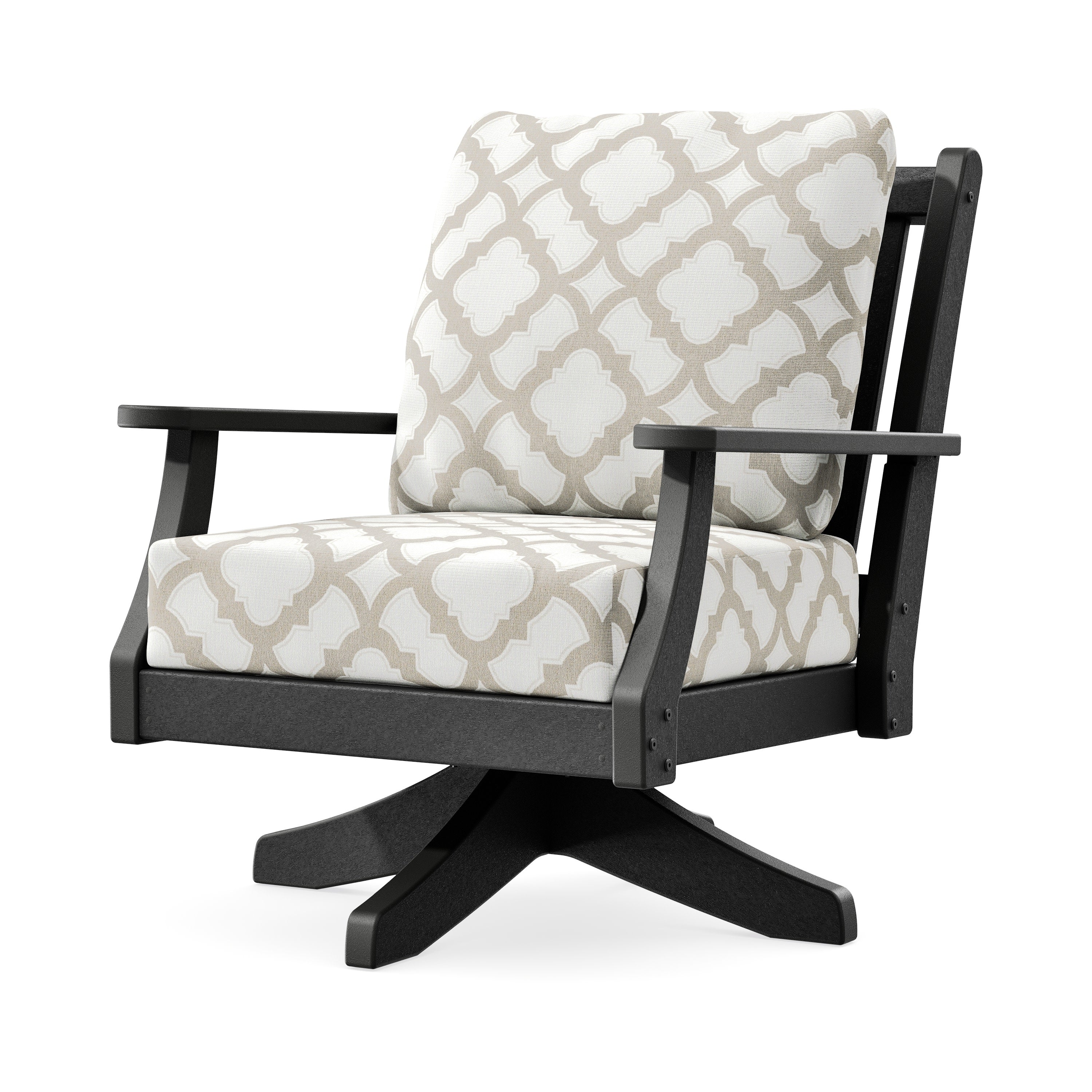 Wovendale Deep Seating Swivel Chair in Black / Trellis Dune Burlap