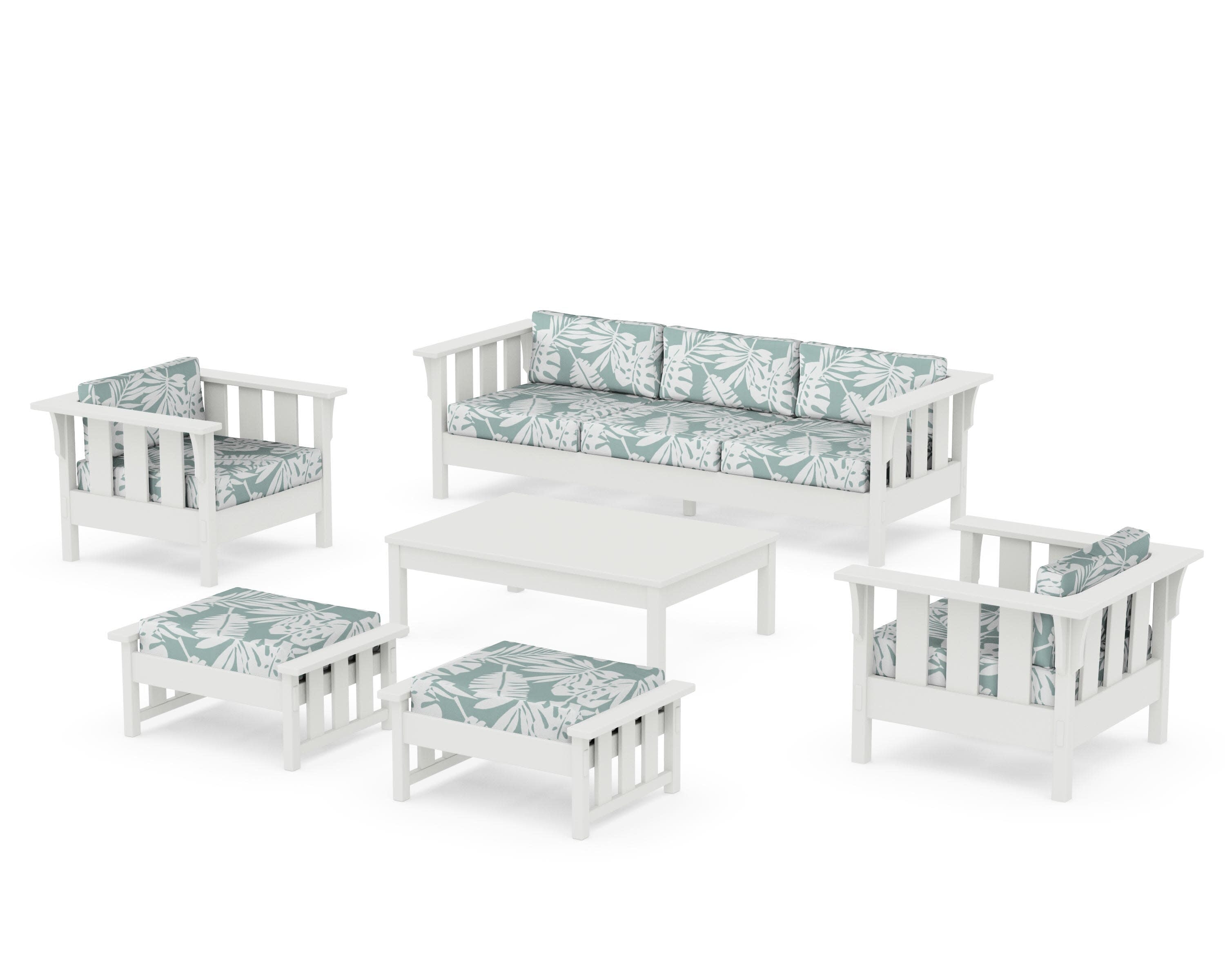 Acadia 6-Piece Lounge Sofa Set in Vintage White / Leaf Glacier Spa