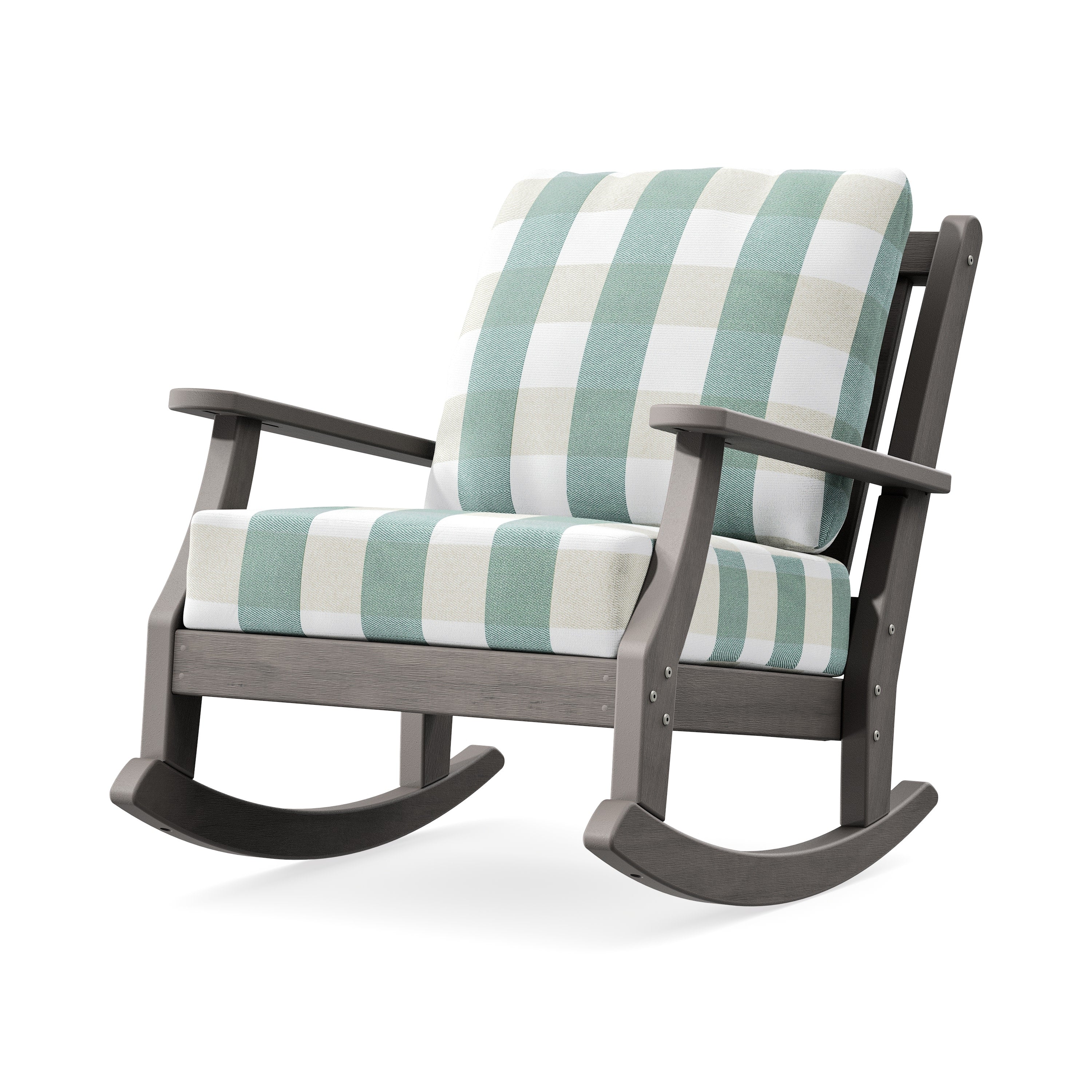 Wovendale Deep Seating Rocking Chair in Driftwood / Buffalo Plaid Glacier Spa