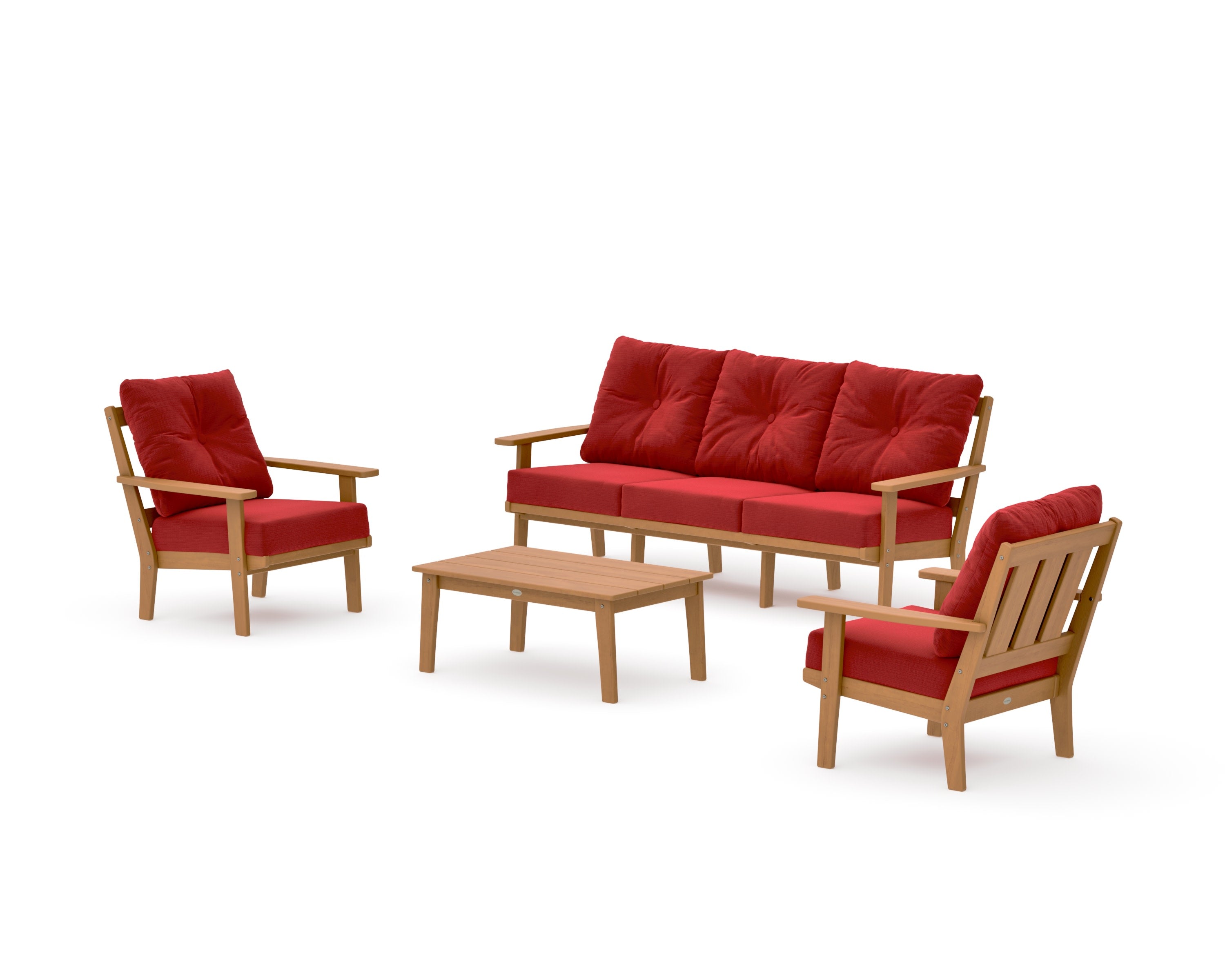 Oxford 4-Piece Deep Seating Set with Sofa in Natural / Crimson Linen