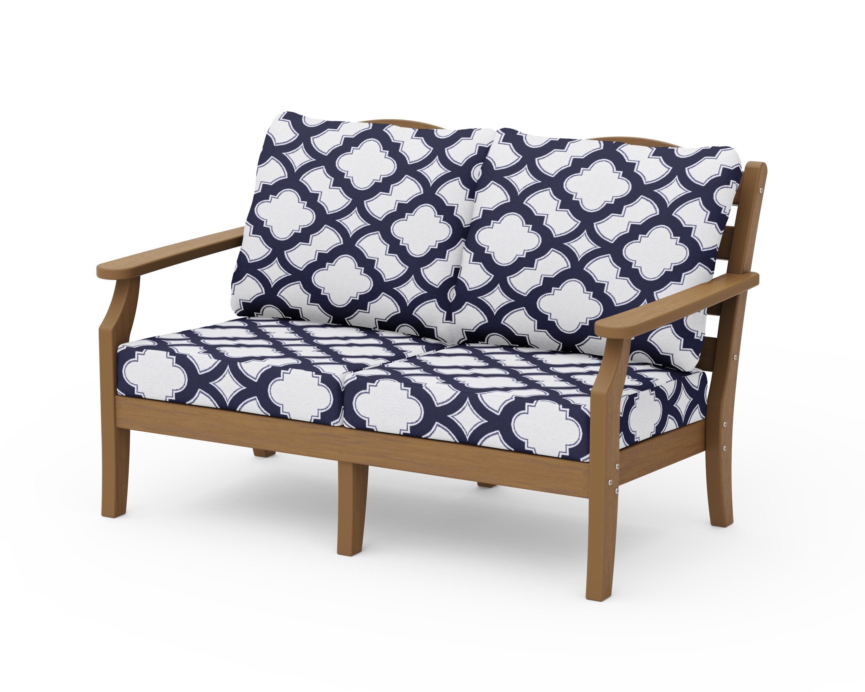 Savannah Deep Seating Loveseat in Natural / Trellis Navy