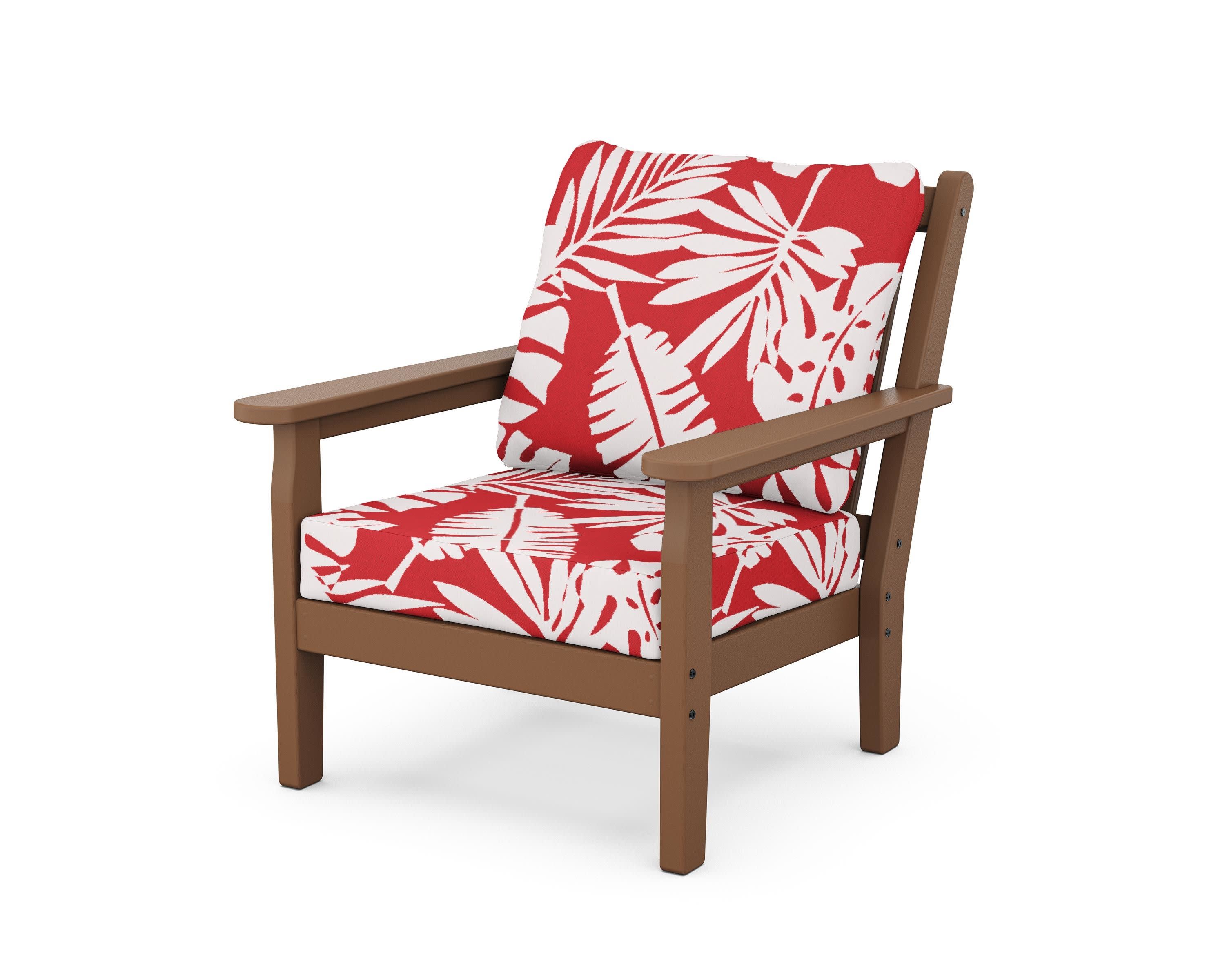 Chippendale Deep Seating Chair in Teak / Leaf Crimson