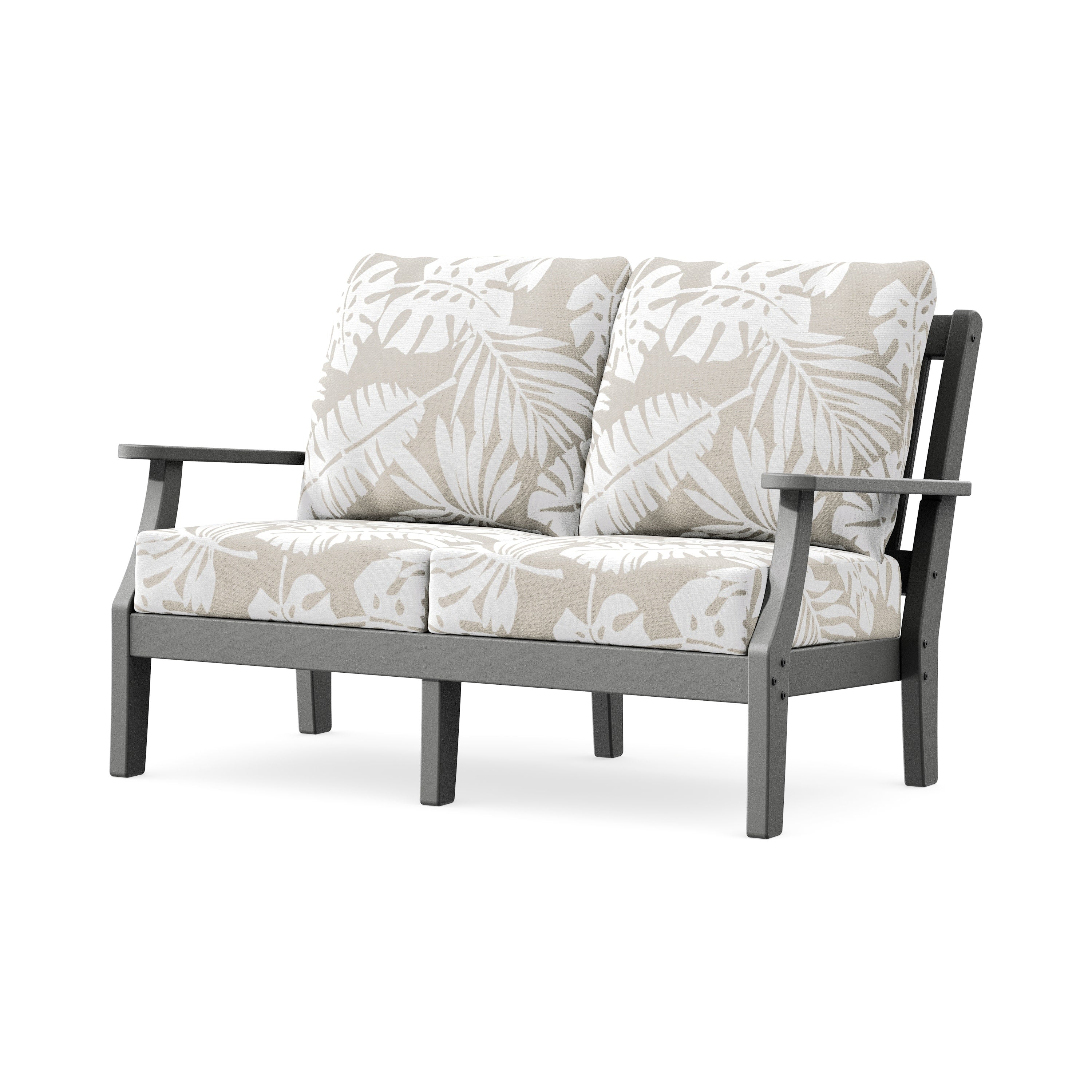 Chinoiserie Deep Seating Loveseat in Slate Grey / Leaf Dune Burlap