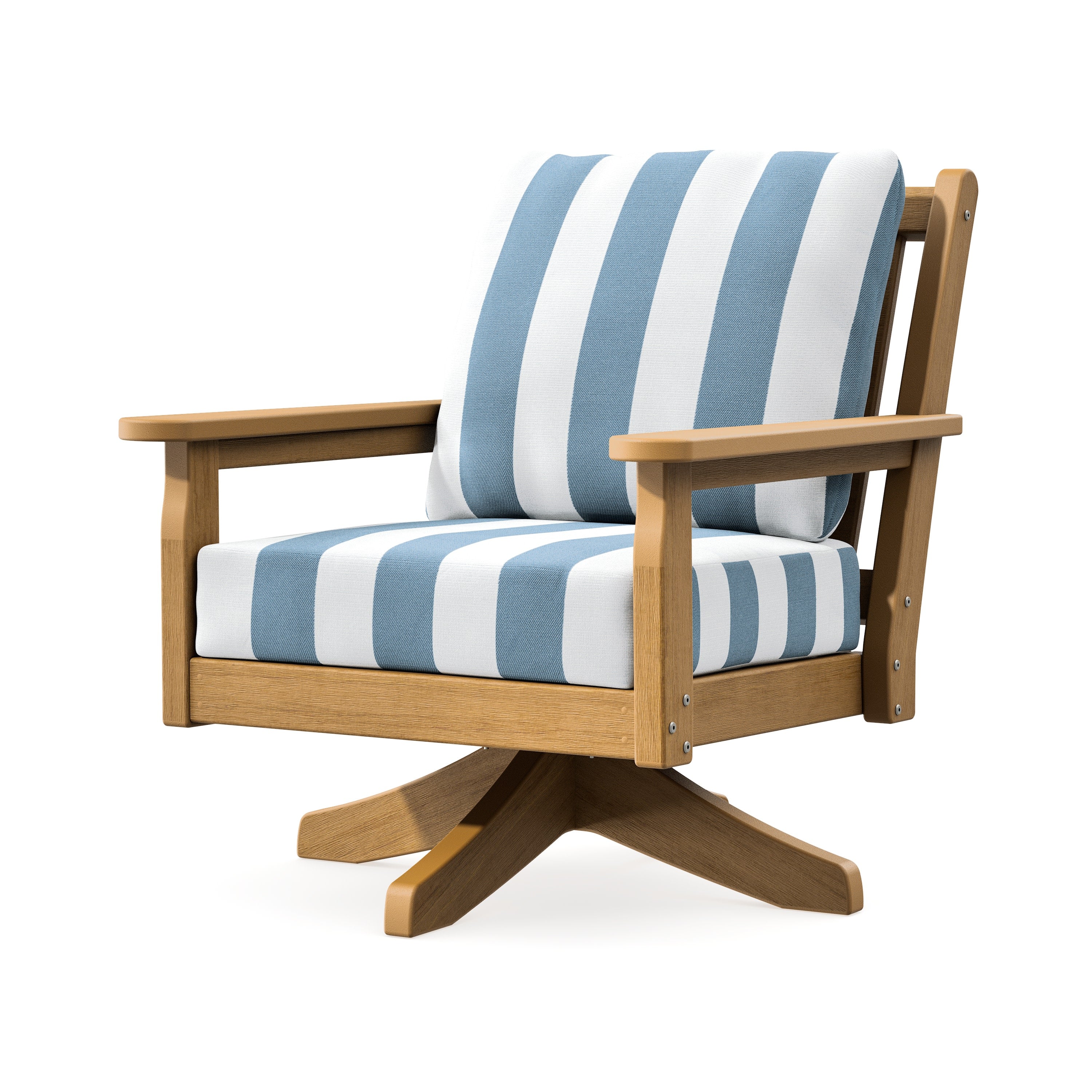 Chippendale Deep Seating Swivel Chair in Natural / Cabana Stripe Sky Blue