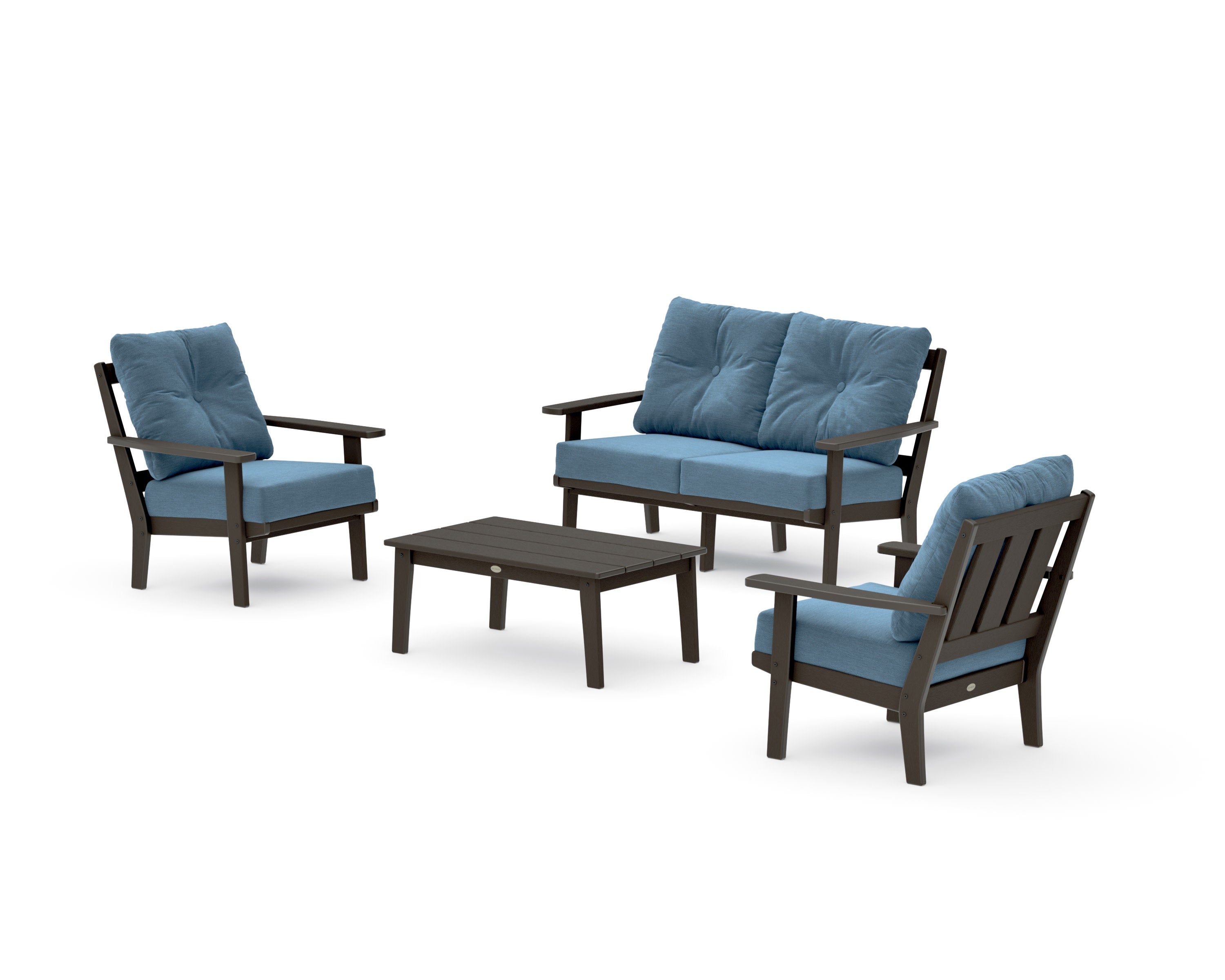 Oxford 4-Piece Deep Seating Set with Loveseat in Vintage Coffee / Sky Blue