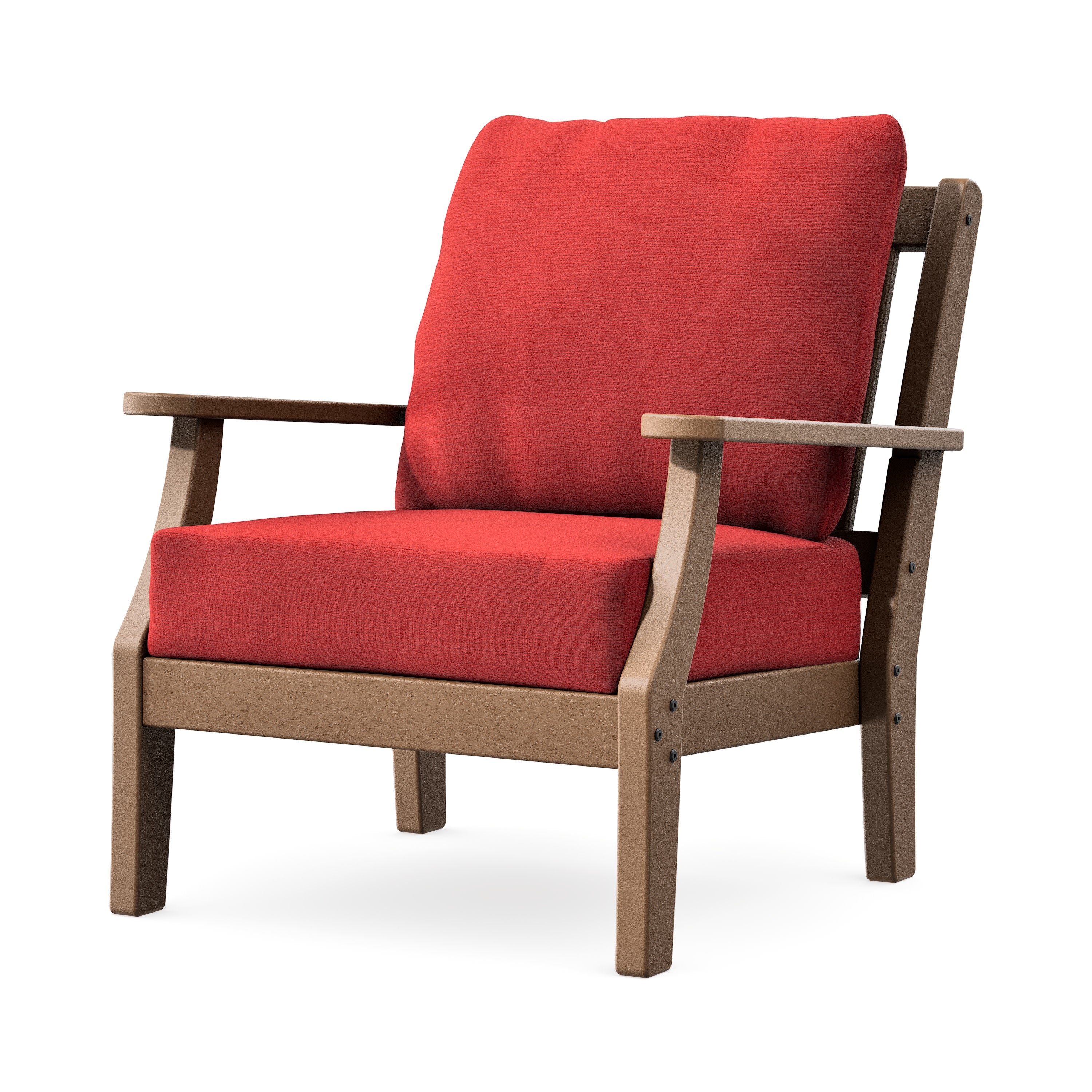 Chinoiserie Deep Seating Chair in Teak / Crimson Linen