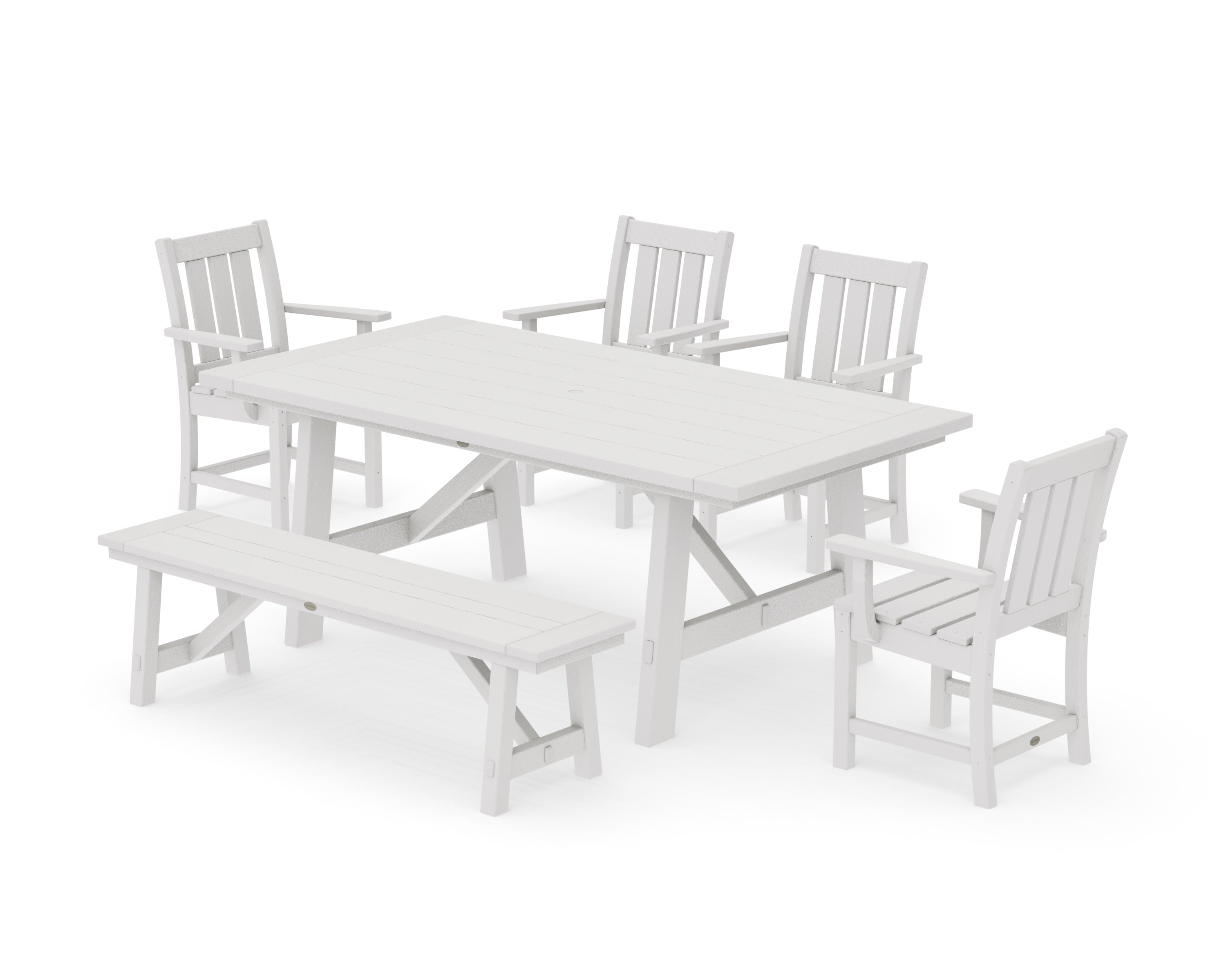 Oxford 6-Piece Rustic Farmhouse Dining Set with Bench in Vintage White