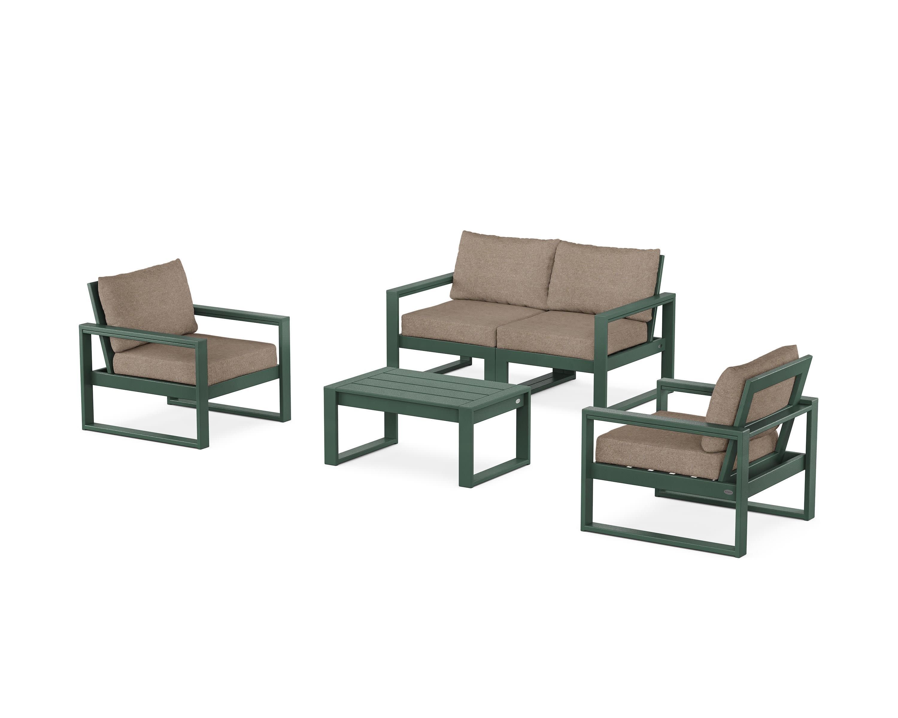 EDGE Sectional 4-Piece Deep Seating Set with Loveseat in Green / Spiced Burlap