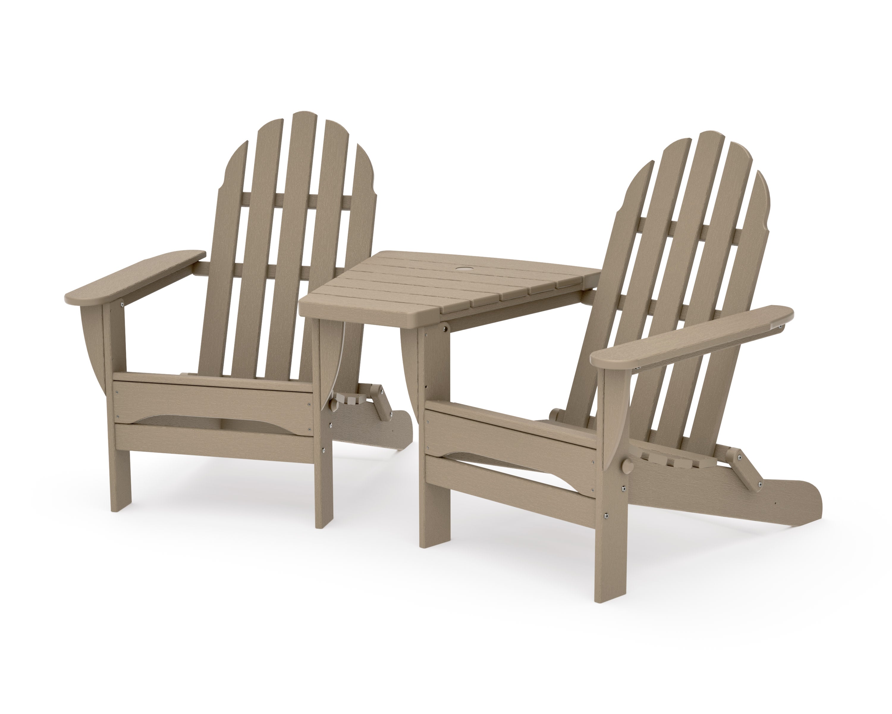 Classic Folding Adirondacks with Angled Connecting Table in Vintage Sahara