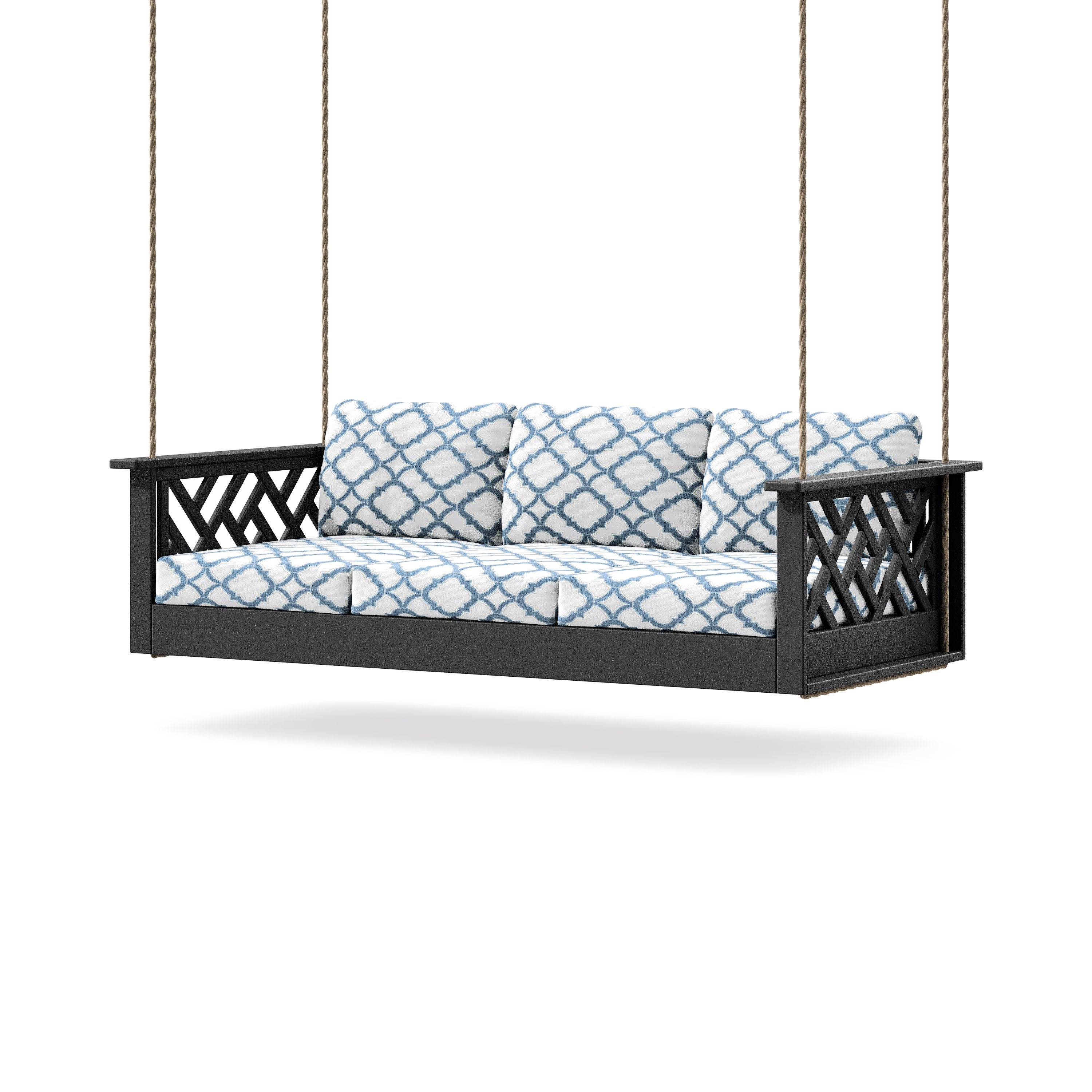 Chippendale Daybed Swing in Black / Trellis Sky Blue