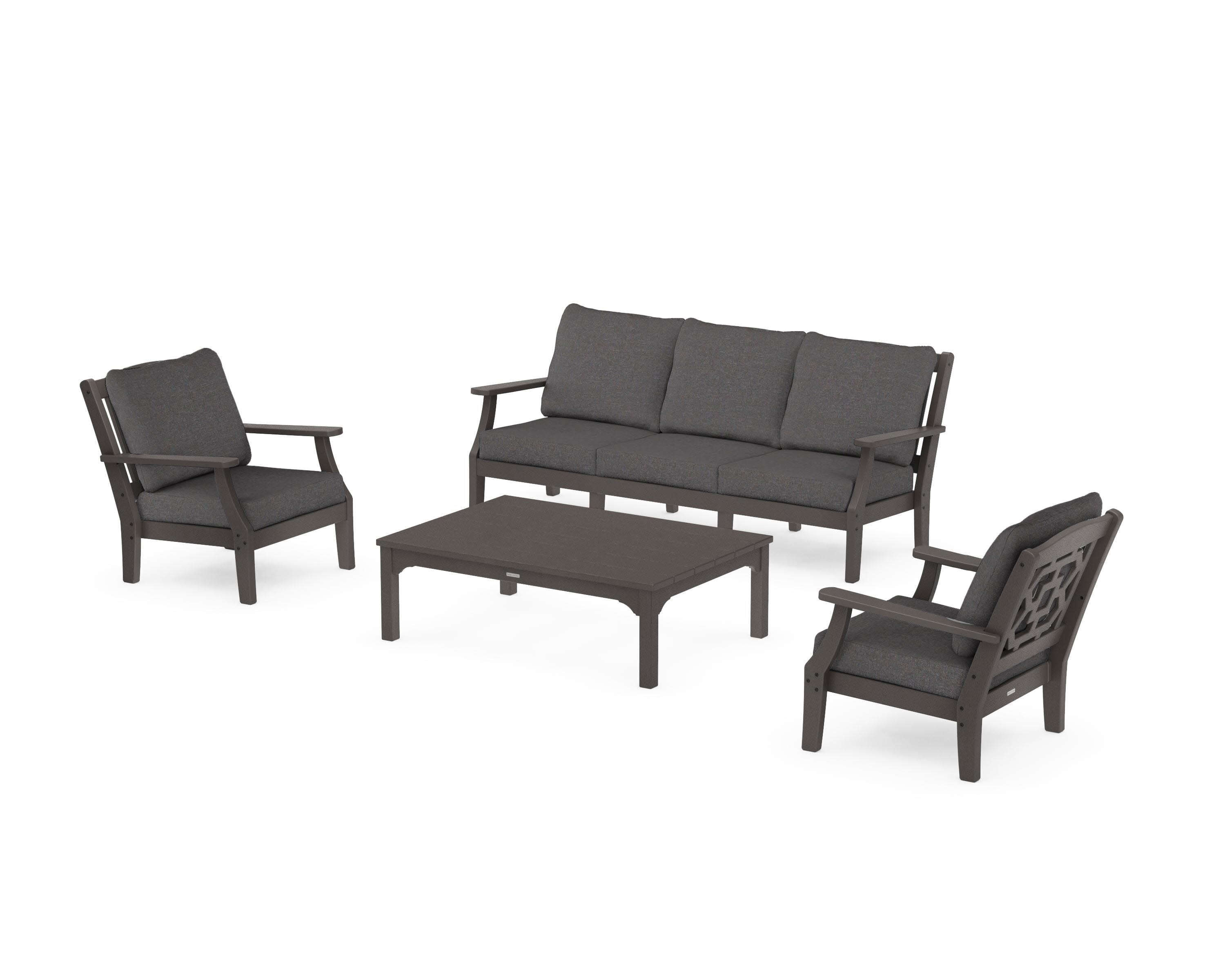 Chinoiserie 4-Piece Deep Seating Set with Sofa in Vintage Coffee / Ash Charcoal
