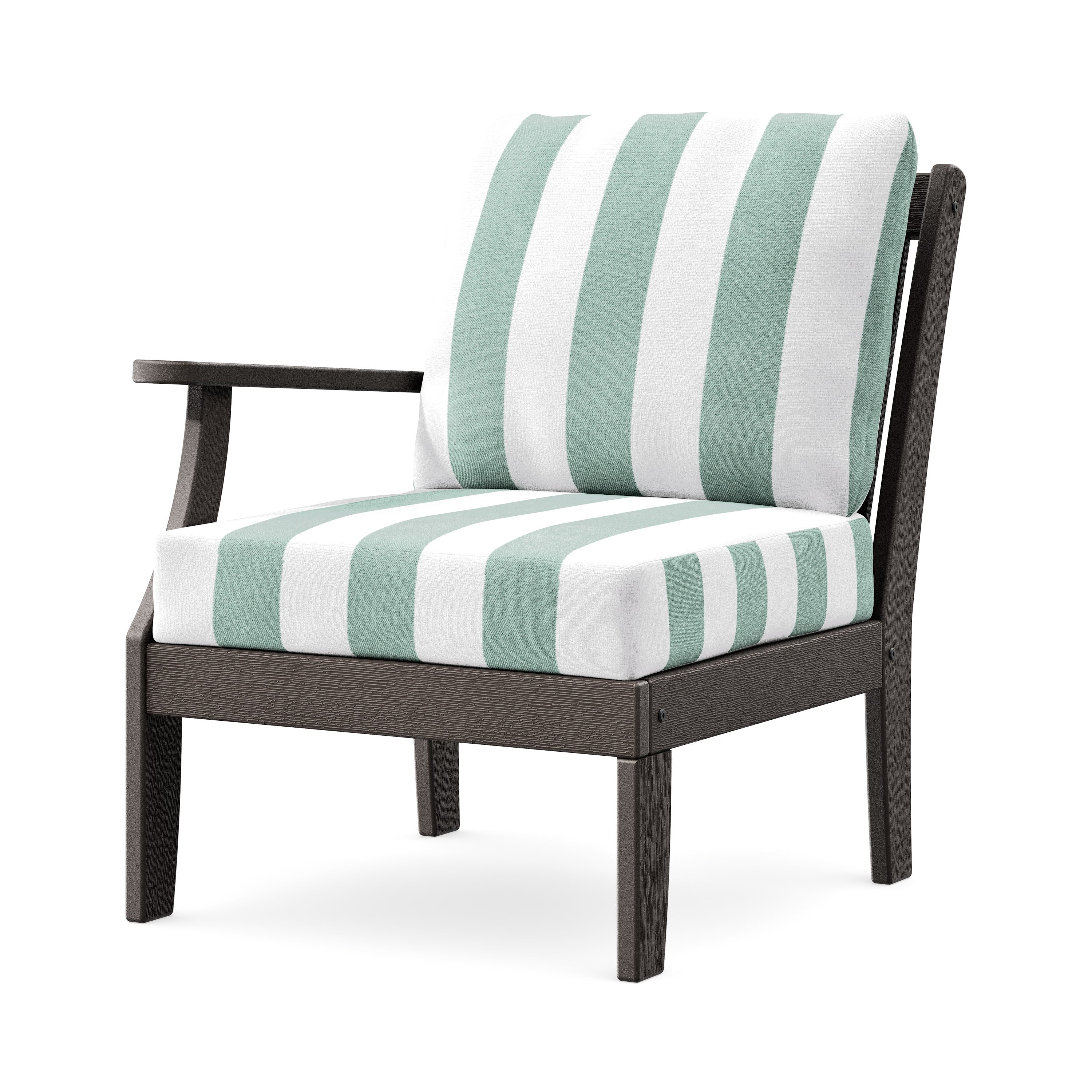 Braxton Modular Left Arm Chair in Vintage Coffee / Cabana Stripe Glacier Spa