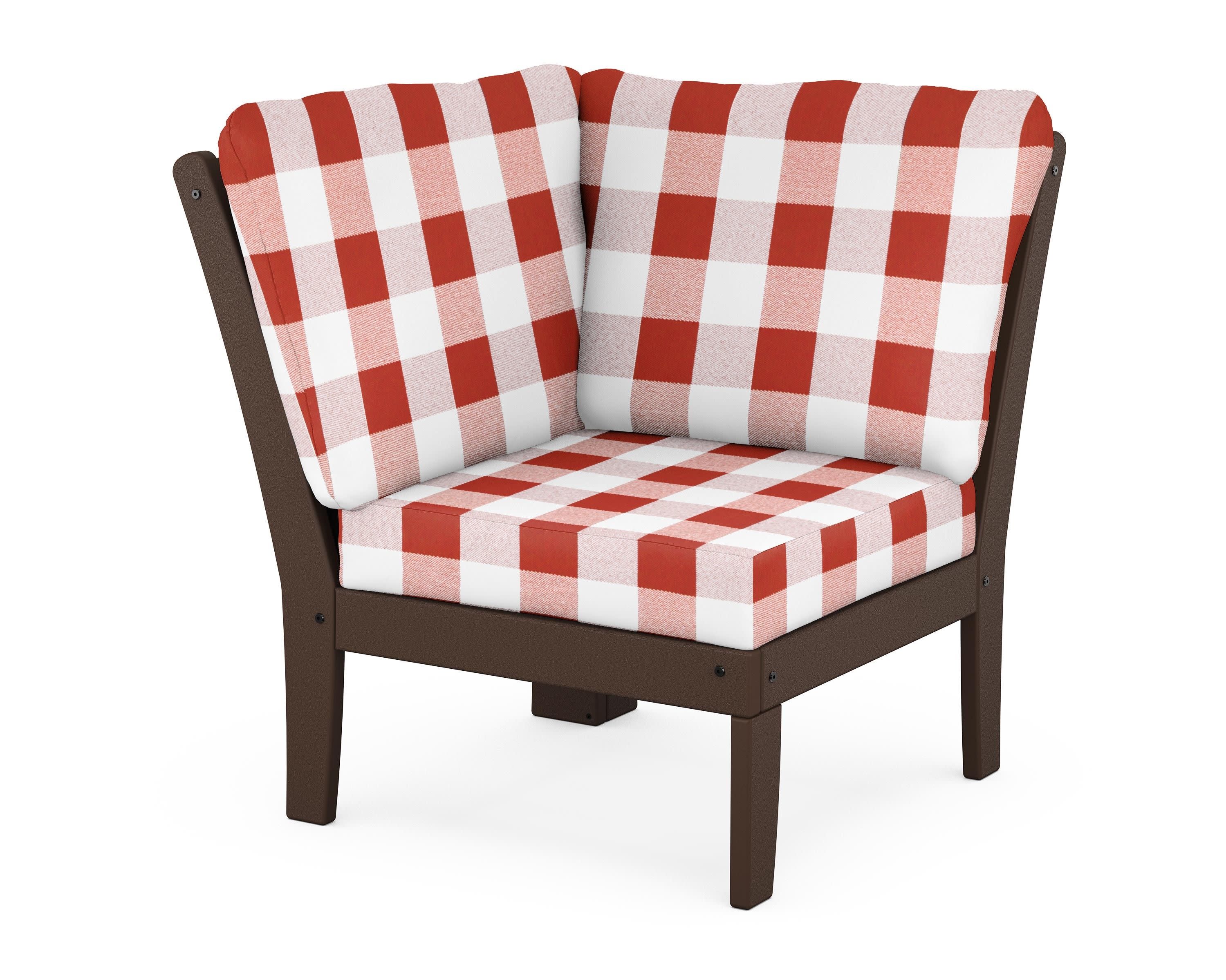 Braxton Modular Corner Chair in Mahogany / Buffalo Plaid Crimson