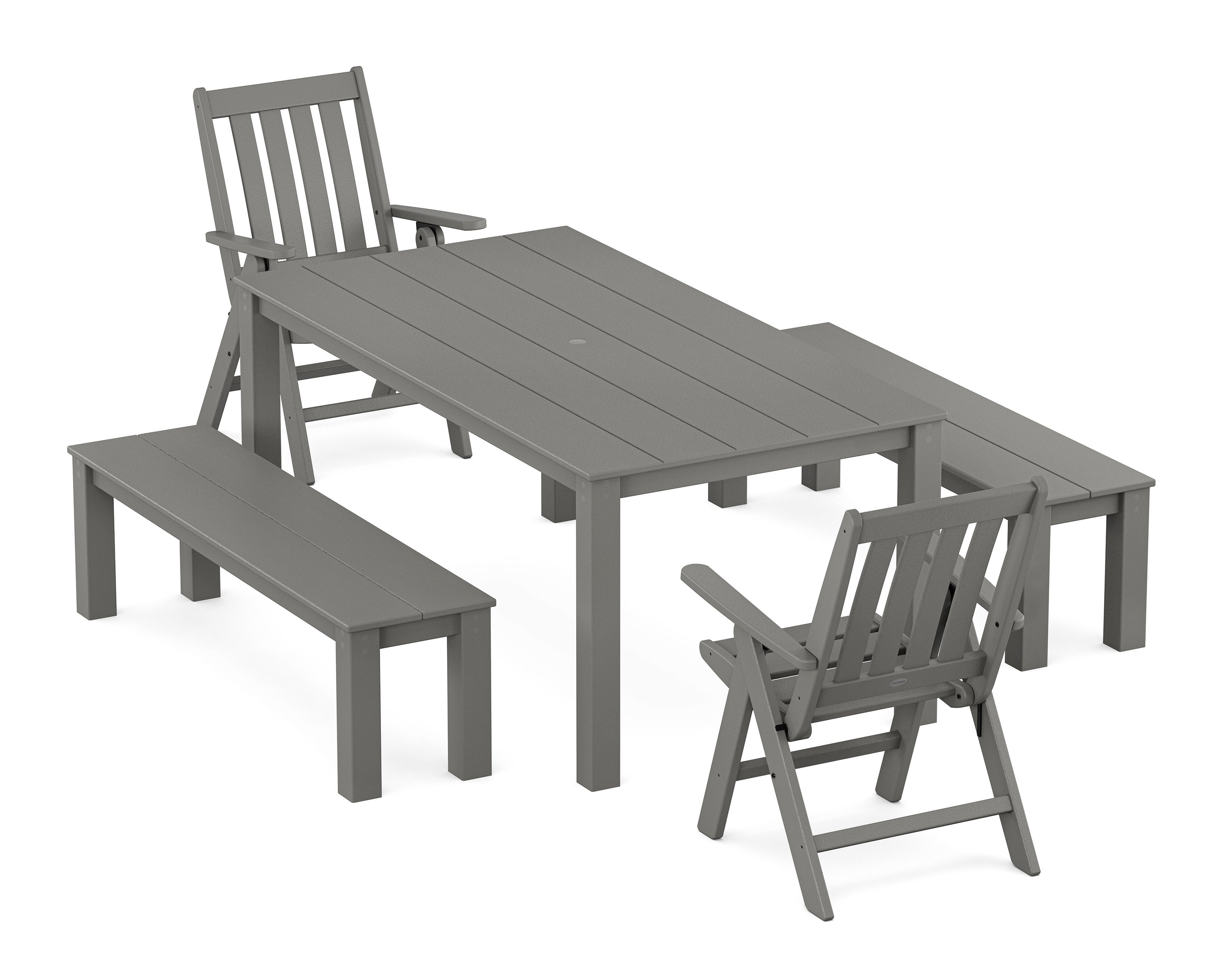 Vineyard Folding Chair 5-Piece Parsons Dining Set with Benches in Slate Grey