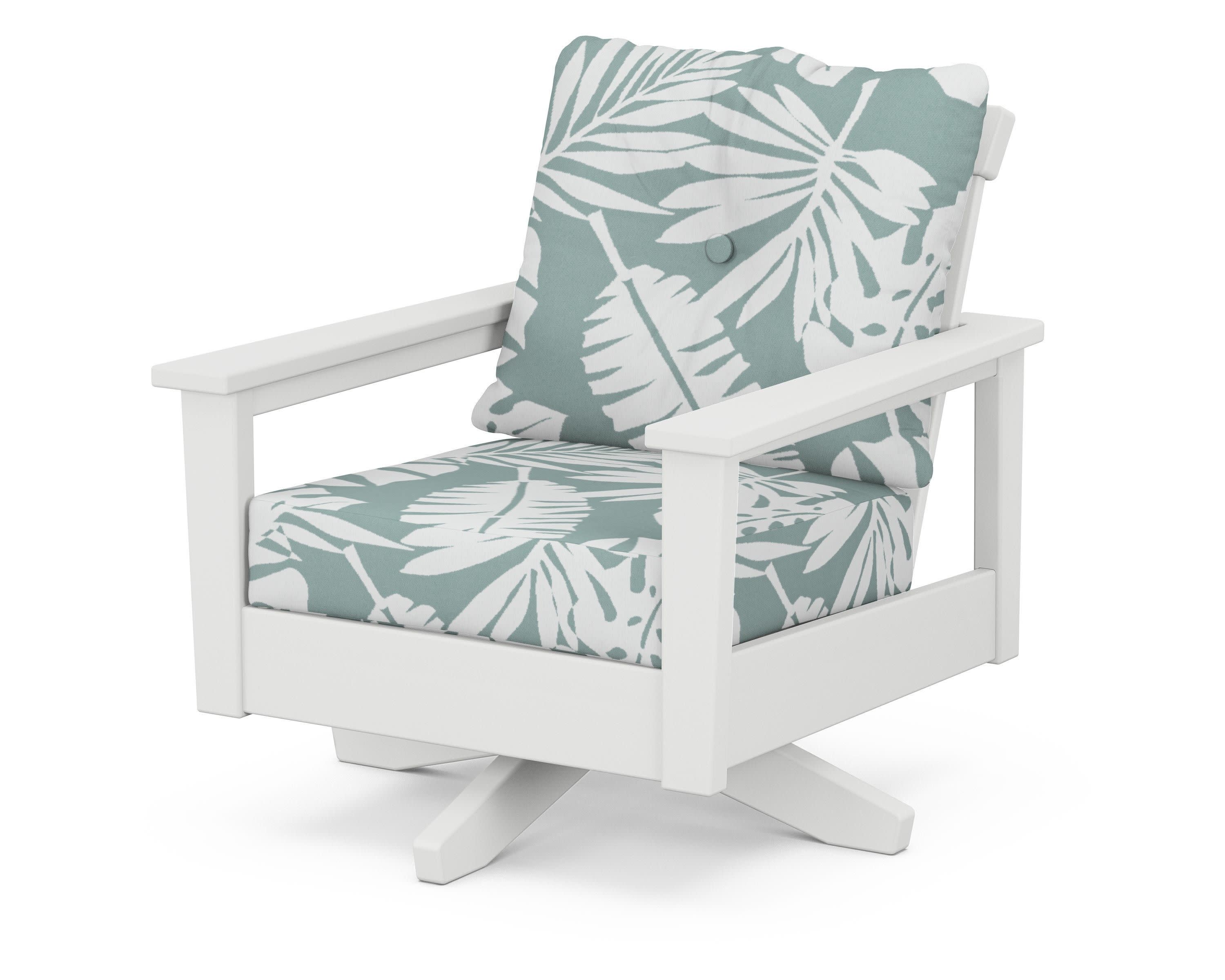 Prescott Deep Seating Swivel Chair in White / Leaf Glacier Spa