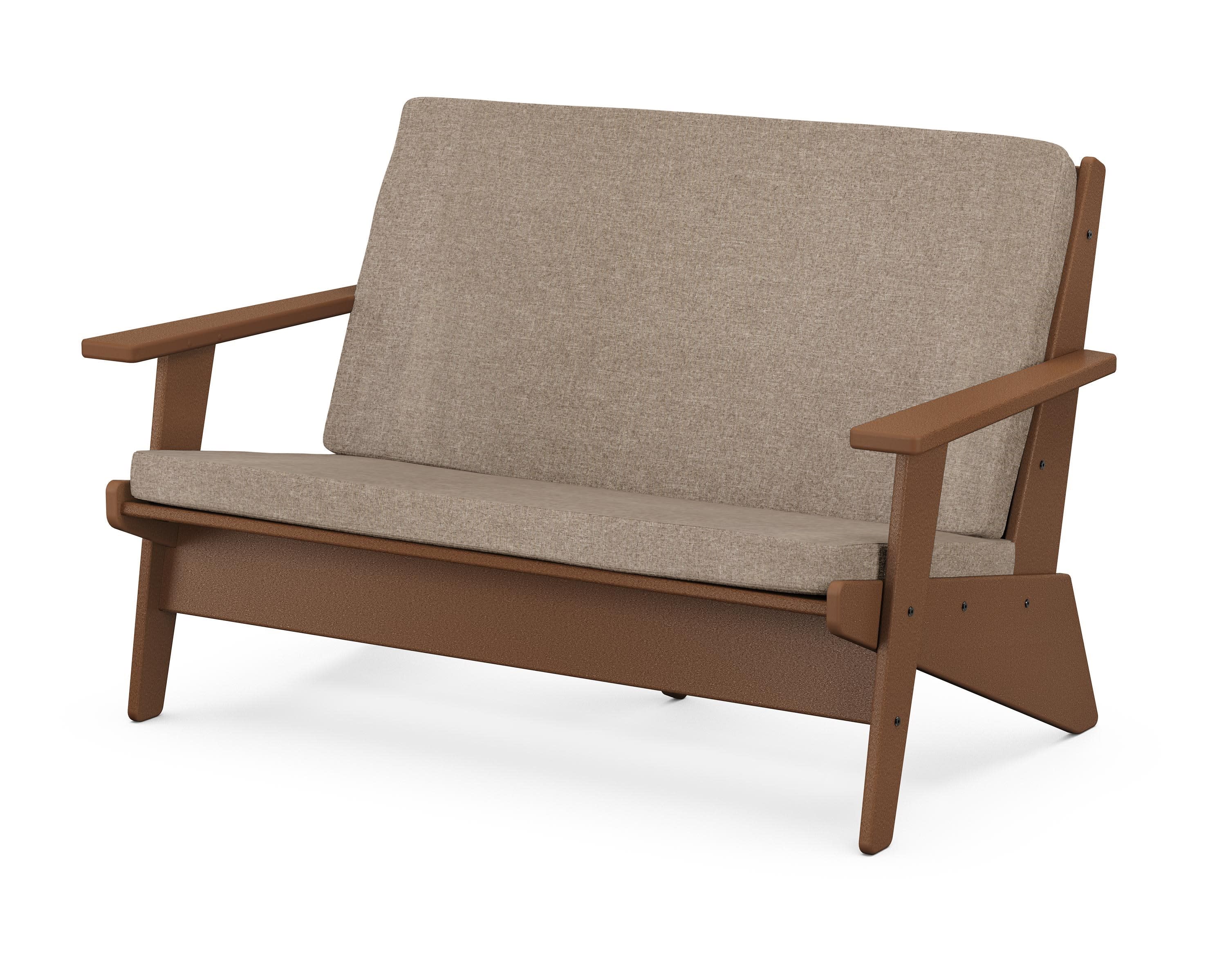Riviera Modern Lounge Loveseat in Teak / Spiced Burlap