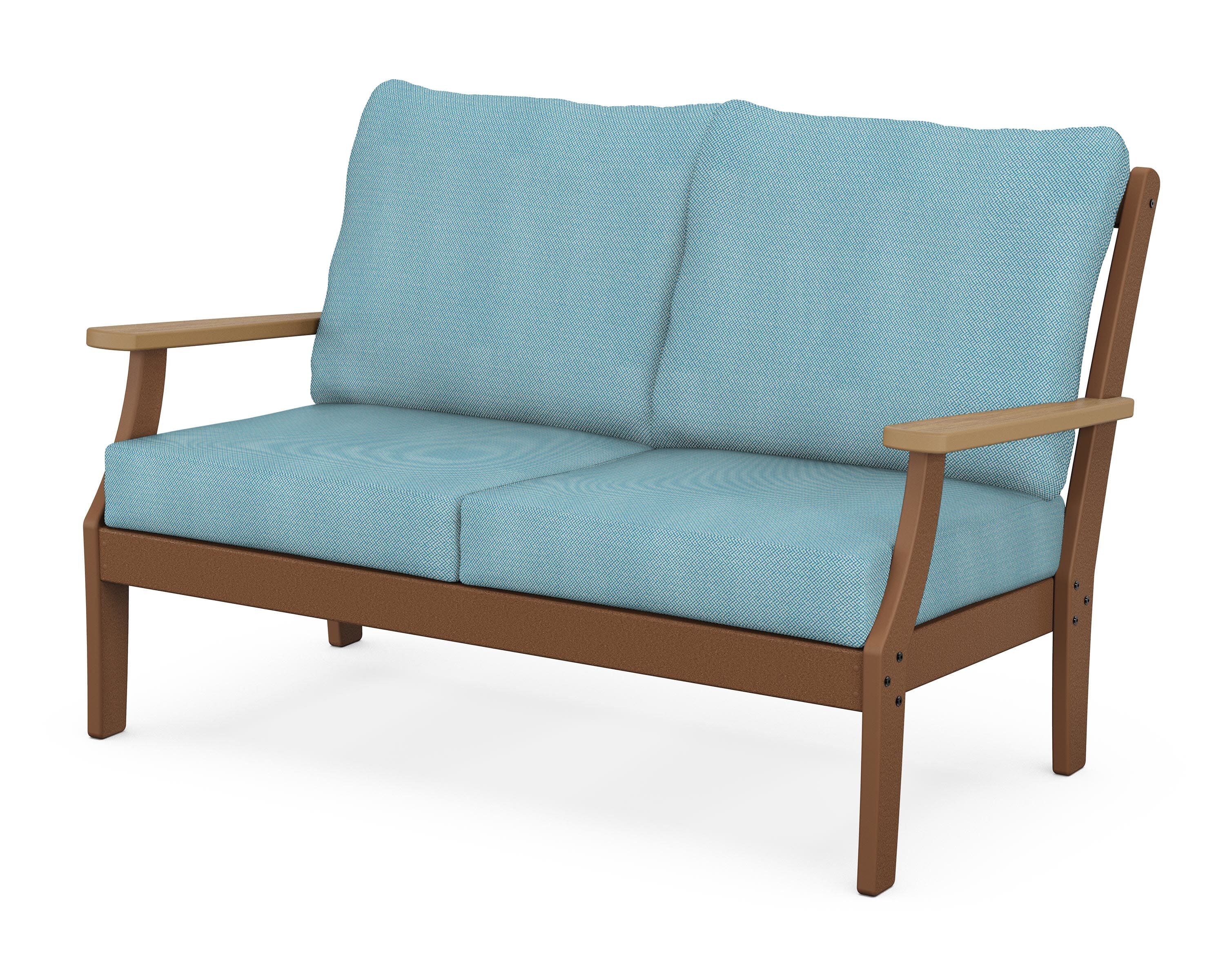Braxton Deep Seating Loveseat in Teak / Natural / Lattice Sky Blue