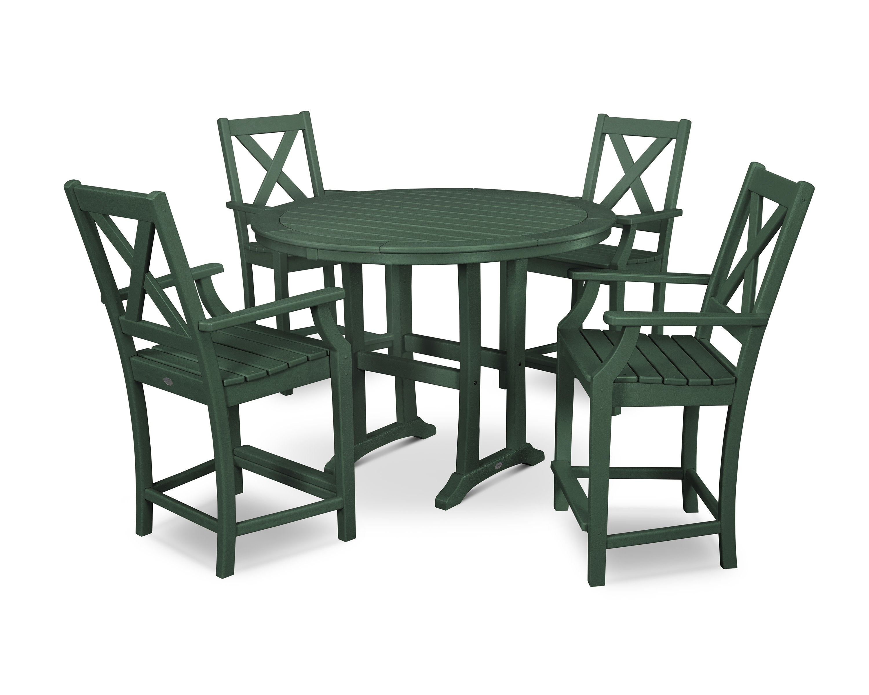 Braxton 5-Piece Nautical Trestle Arm Chair Counter Set in Green