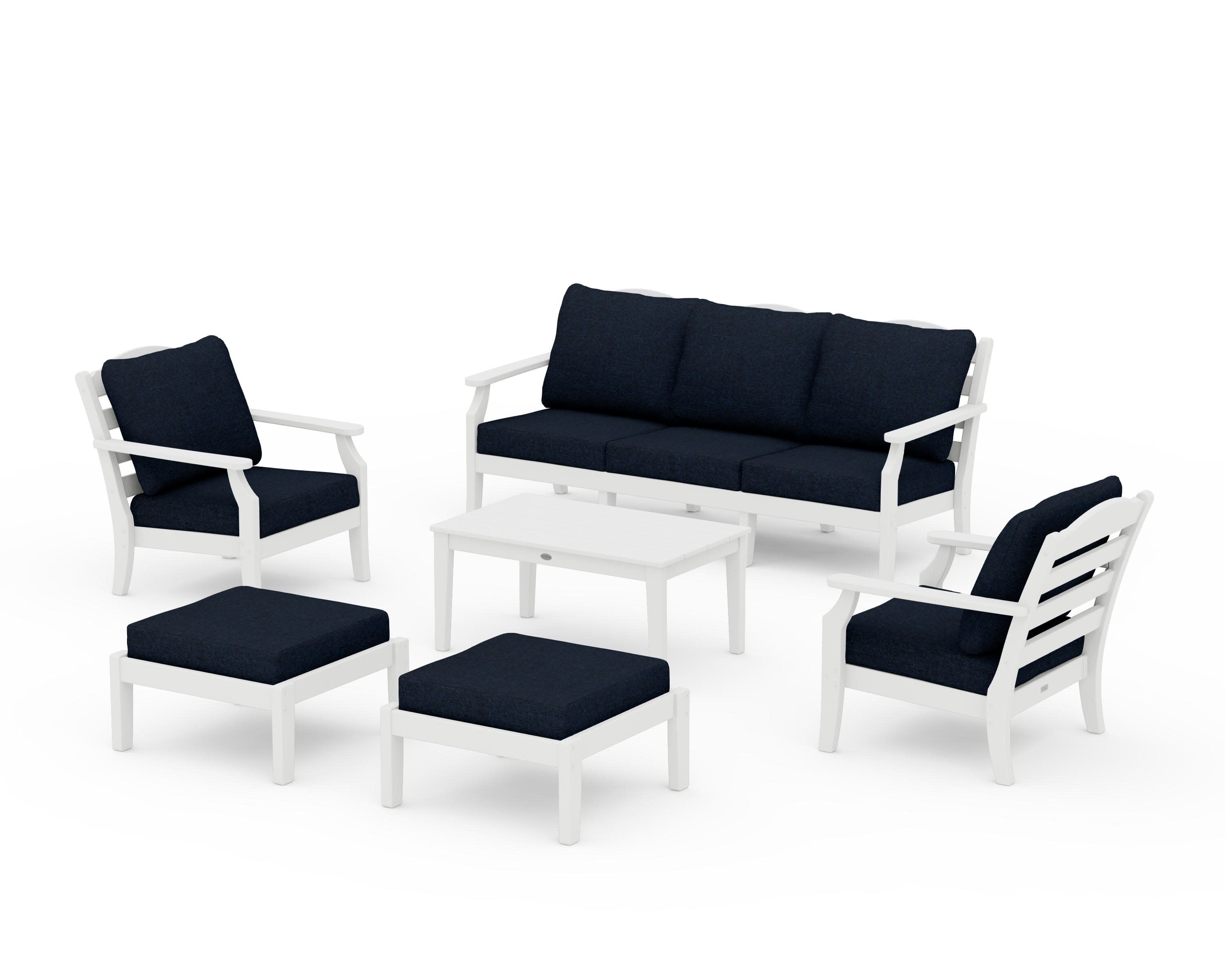 Savannah 6-Piece Lounge Sofa Set in White / Marine Indigo