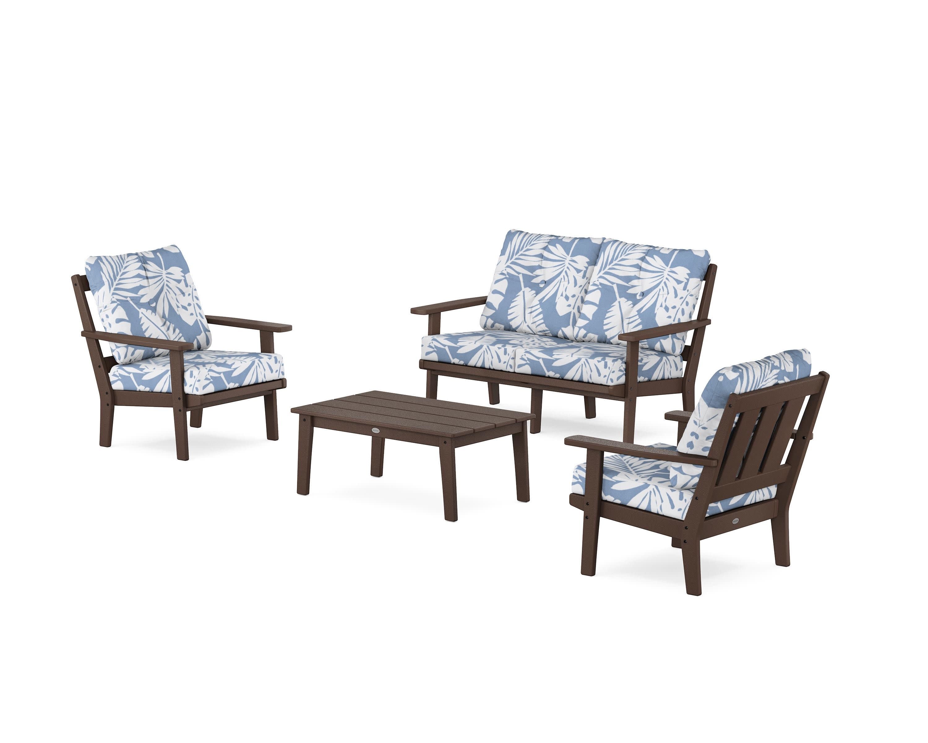 Oxford 4-Piece Deep Seating Set with Loveseat in Mahogany / Leaf Sky Blue