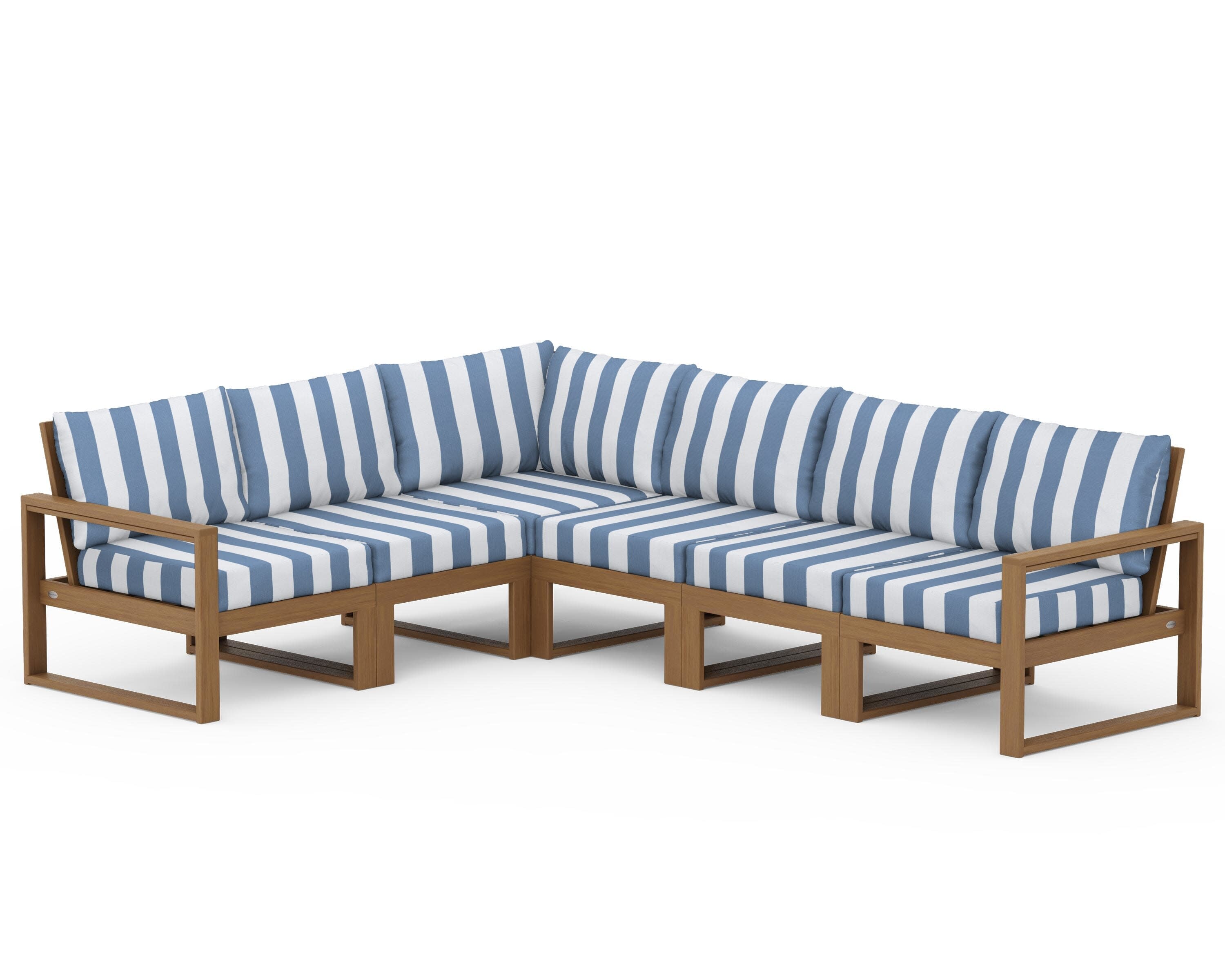 EDGE 6-Piece Modular Deep Seating Set in Natural / Cabana Stripe Sky Blue
