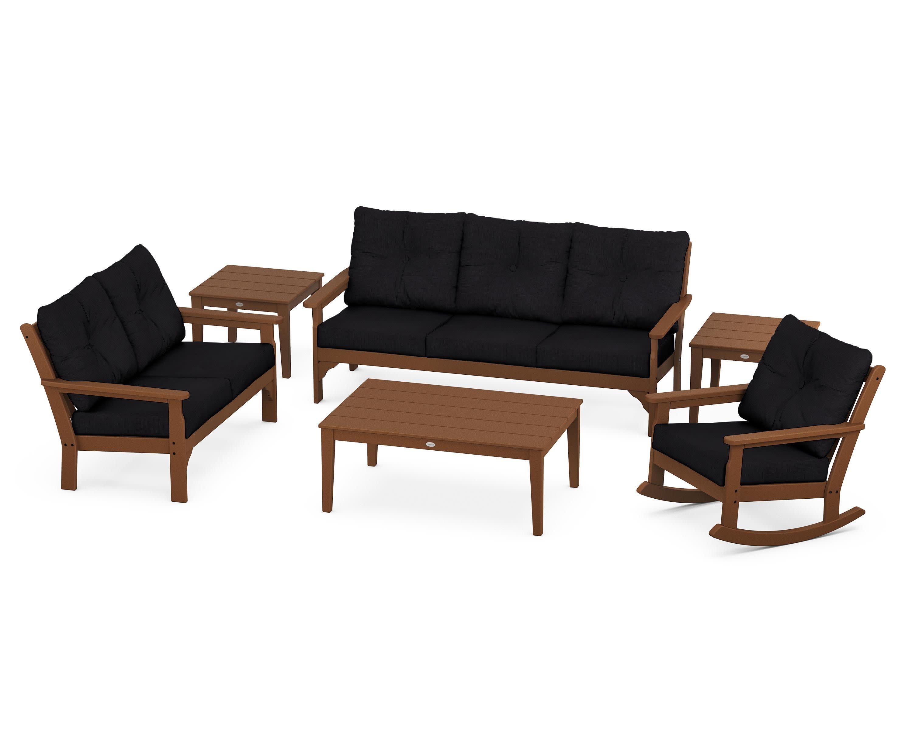 Vineyard 6-Piece Deep Seating Set in Teak / Midnight Linen