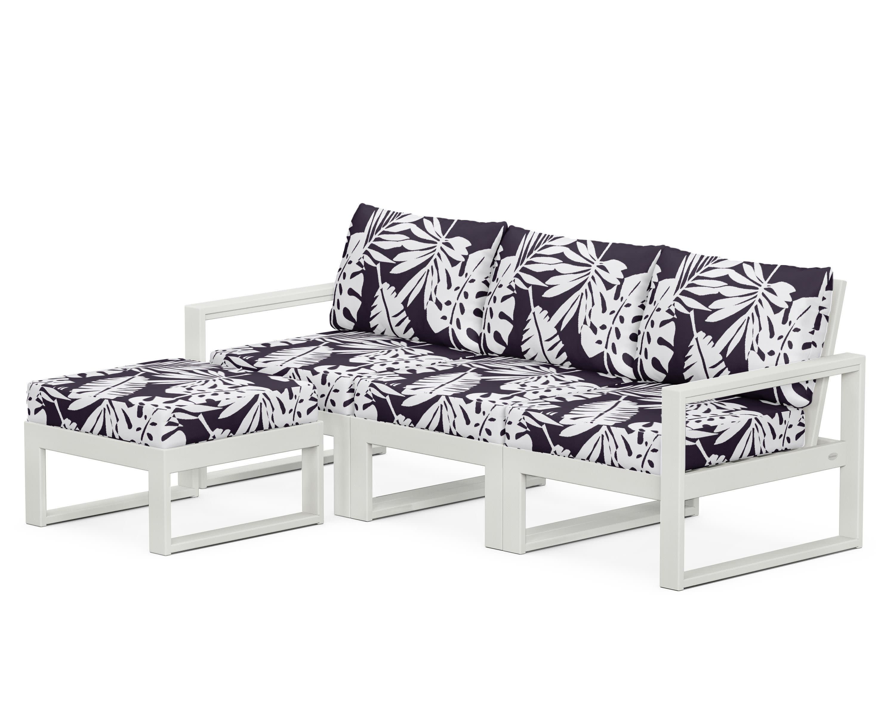 EDGE 4-Piece Modular Deep Seating Set with Ottoman in Vintage White / Leaf Navy
