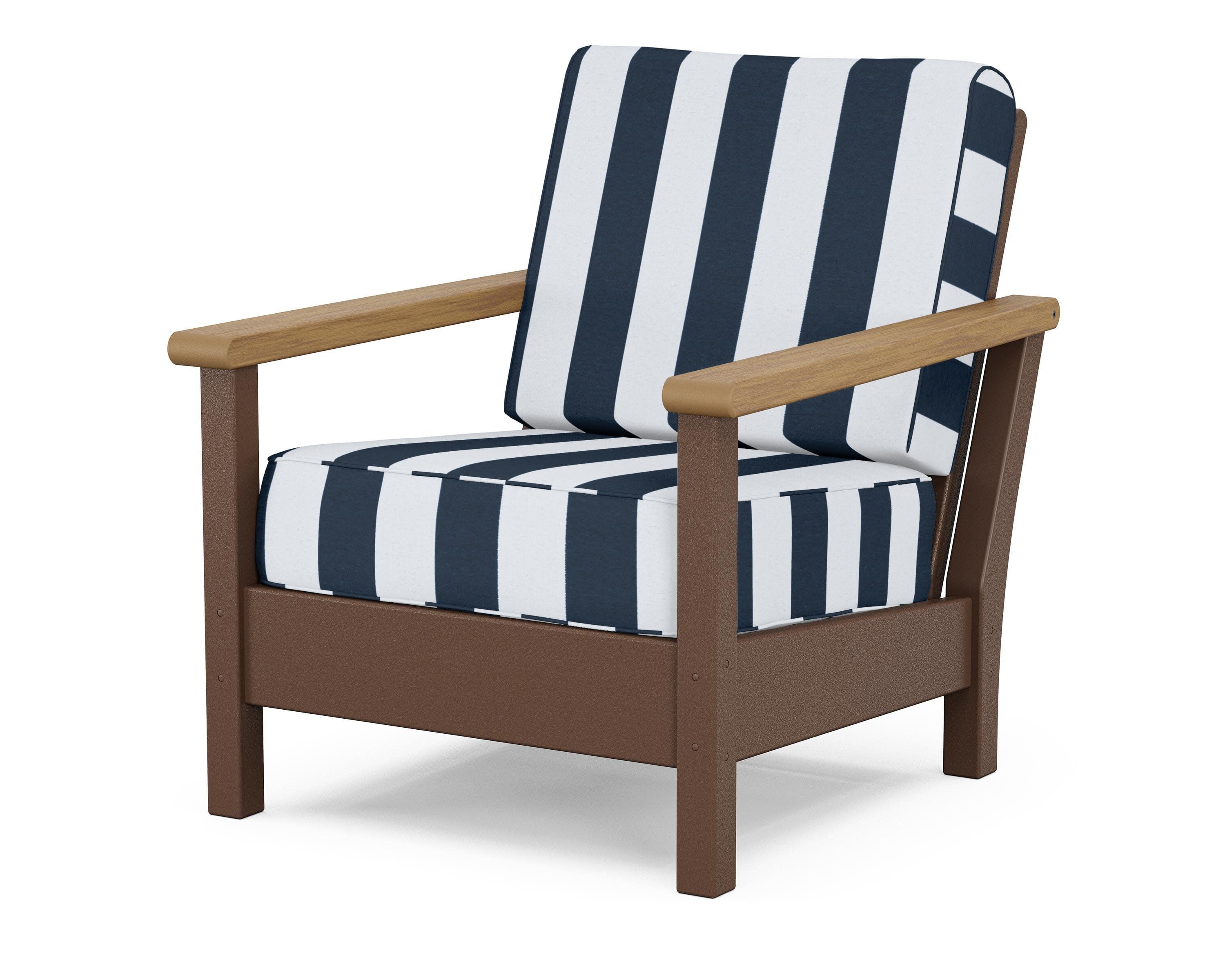Harbour Deep Seating Chair in Mahogany / Natural / Cabana Stripe Marine Indigo