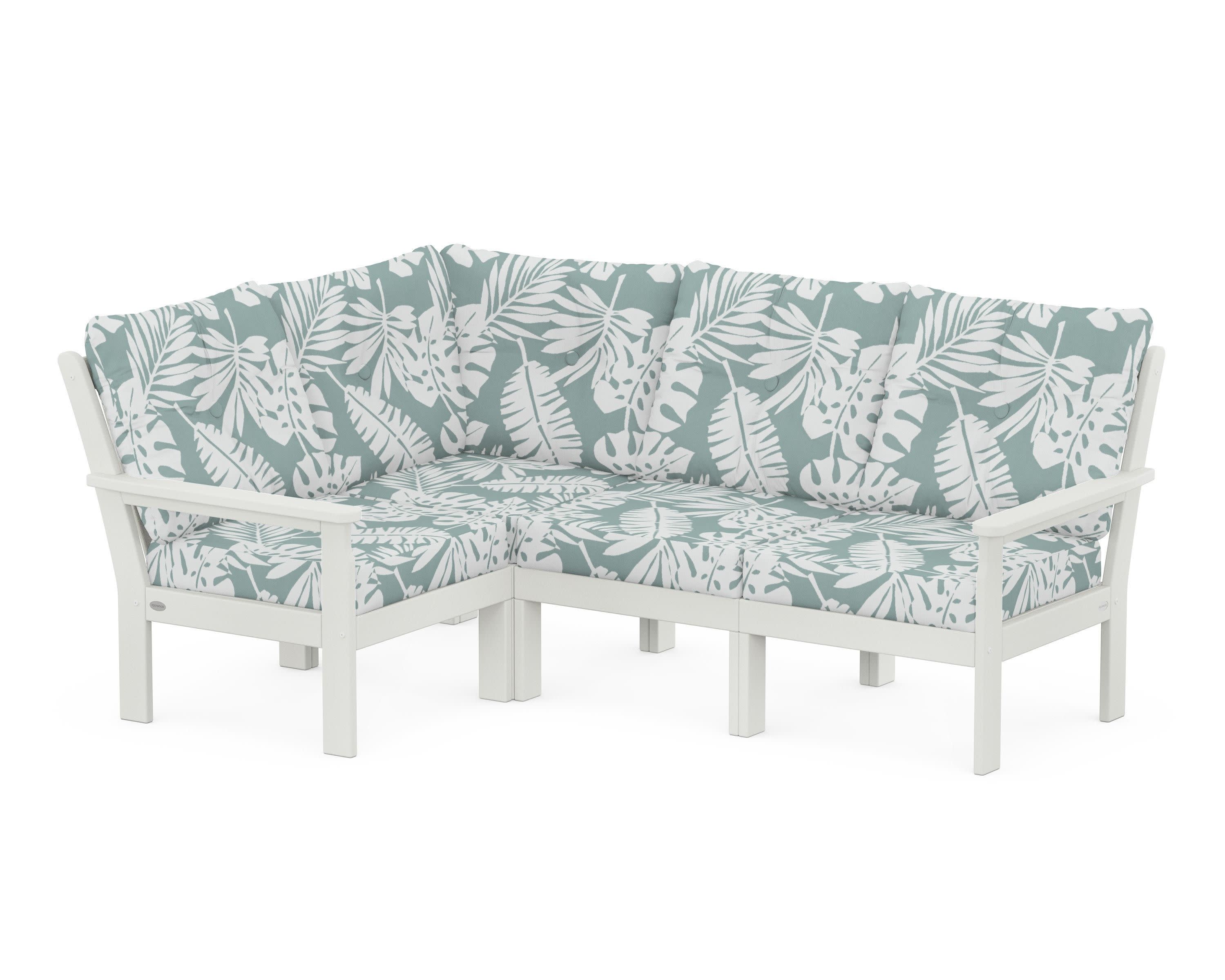 Vineyard 4-Piece Sectional in Vintage White / Leaf Glacier Spa