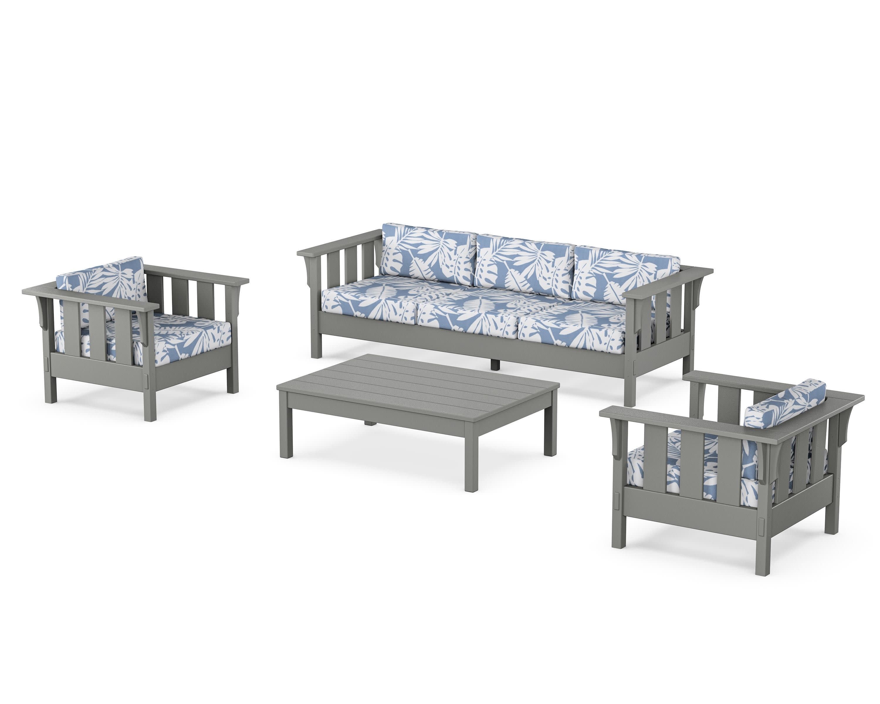 Acadia 4-Piece Deep Seating Set with Sofa in Slate Grey / Leaf Sky Blue