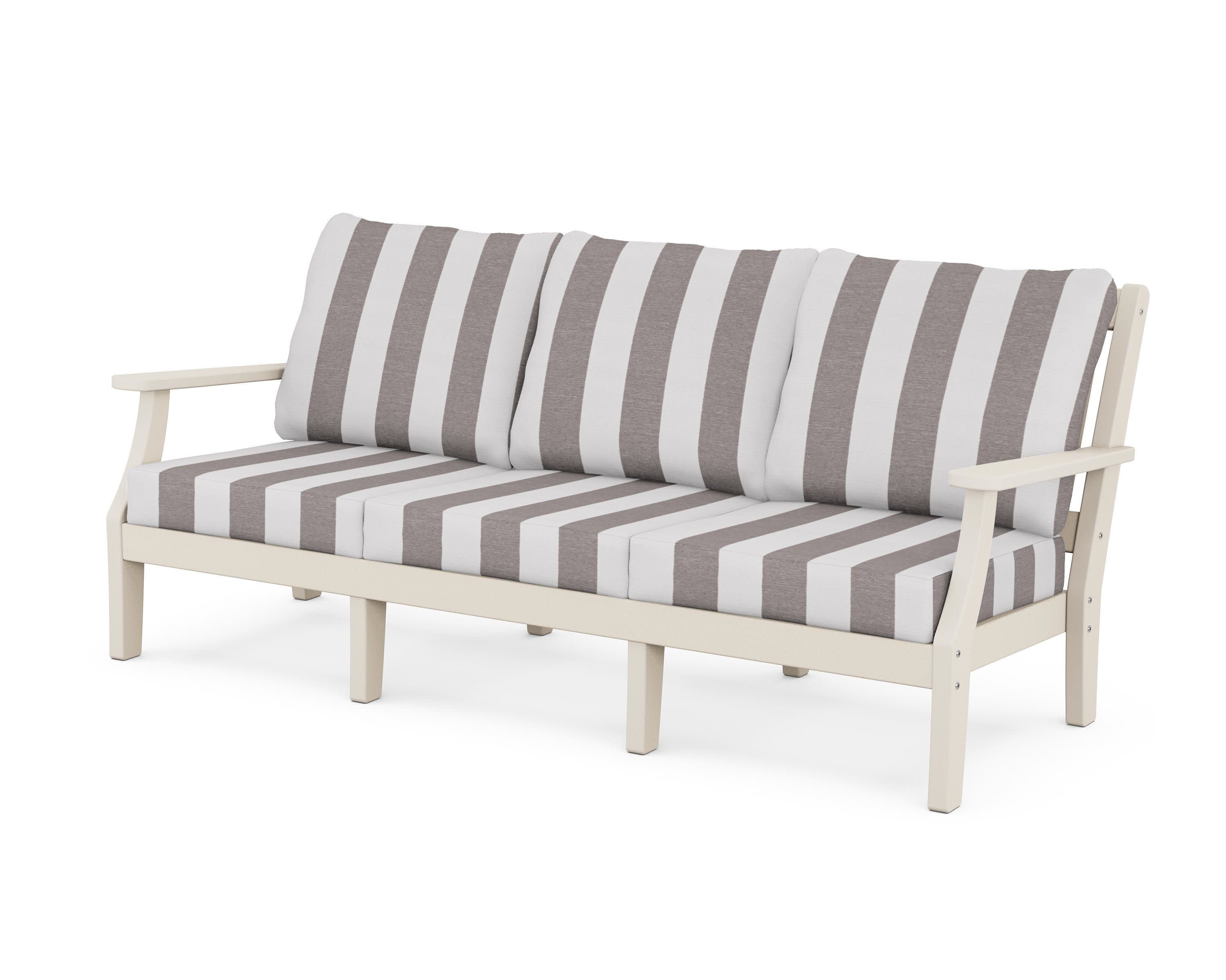 Chinoiserie Deep Seating Sofa in Sand / Cabana Stripe Grey Mist