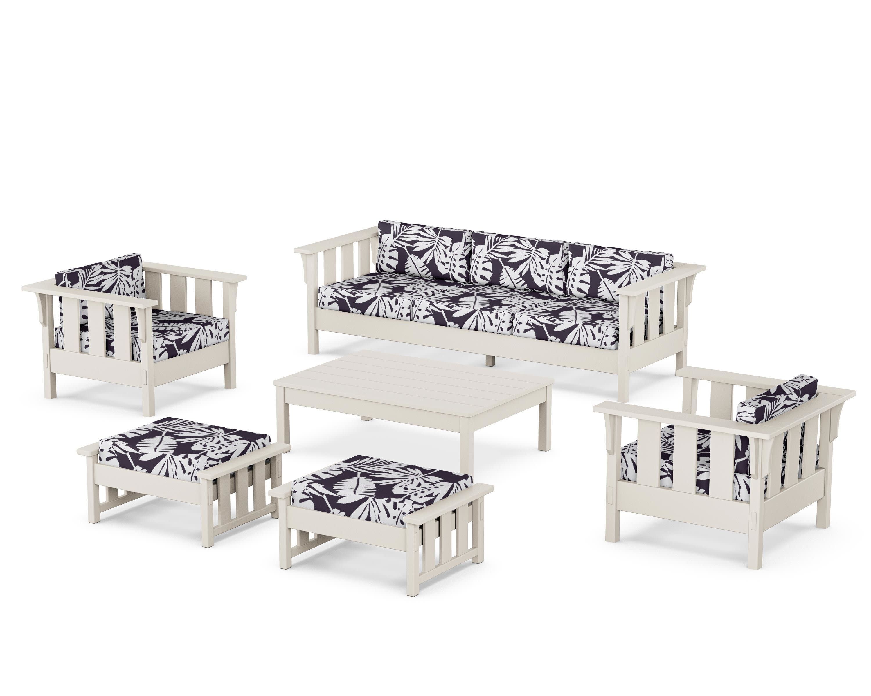 Acadia 6-Piece Lounge Sofa Set in Sand / Leaf Navy