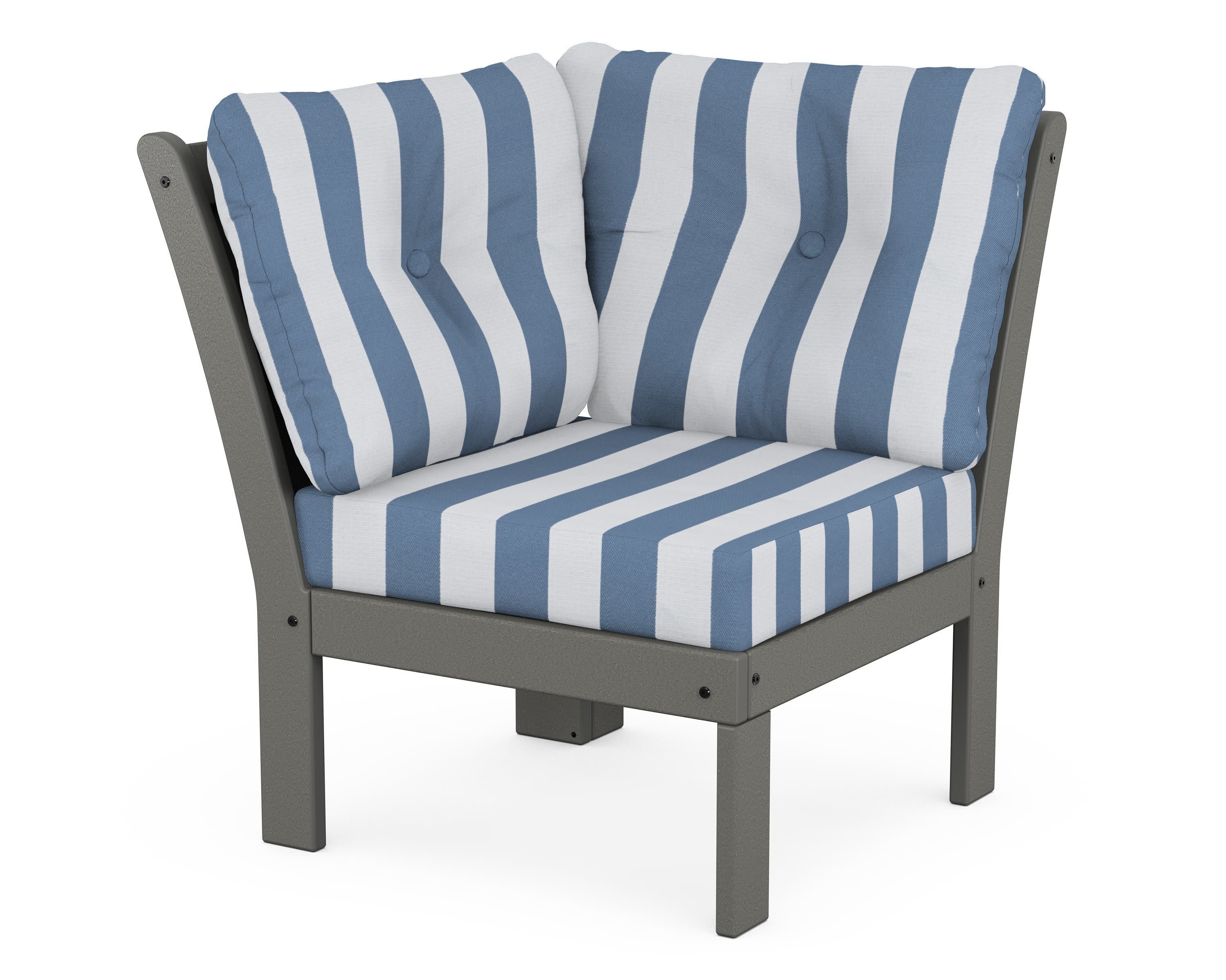Vineyard Modular Corner Chair in Slate Grey / Cabana Stripe Sky Blue