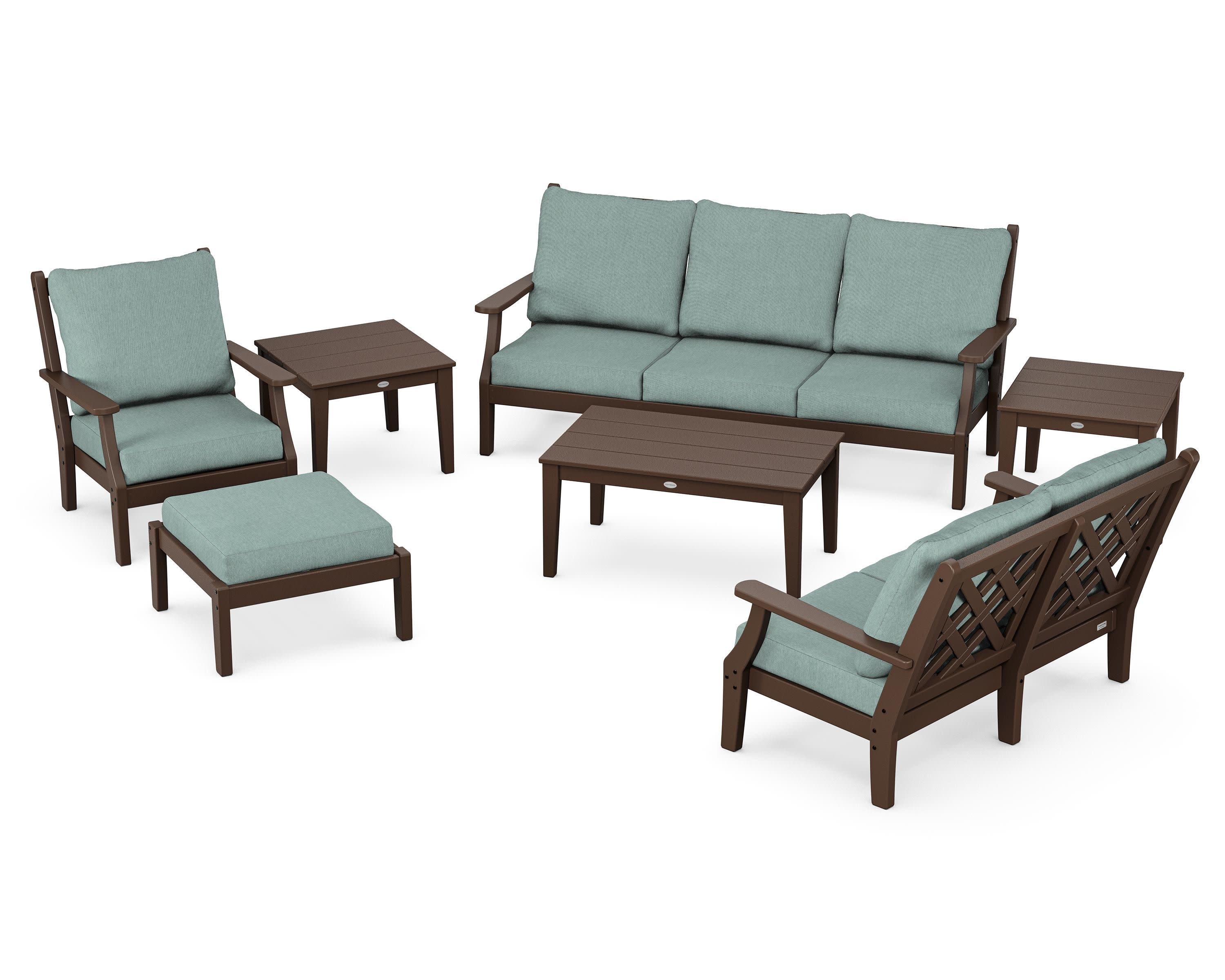 Wovendale 7-Piece Deep Seating Set in Mahogany / Glacier Spa