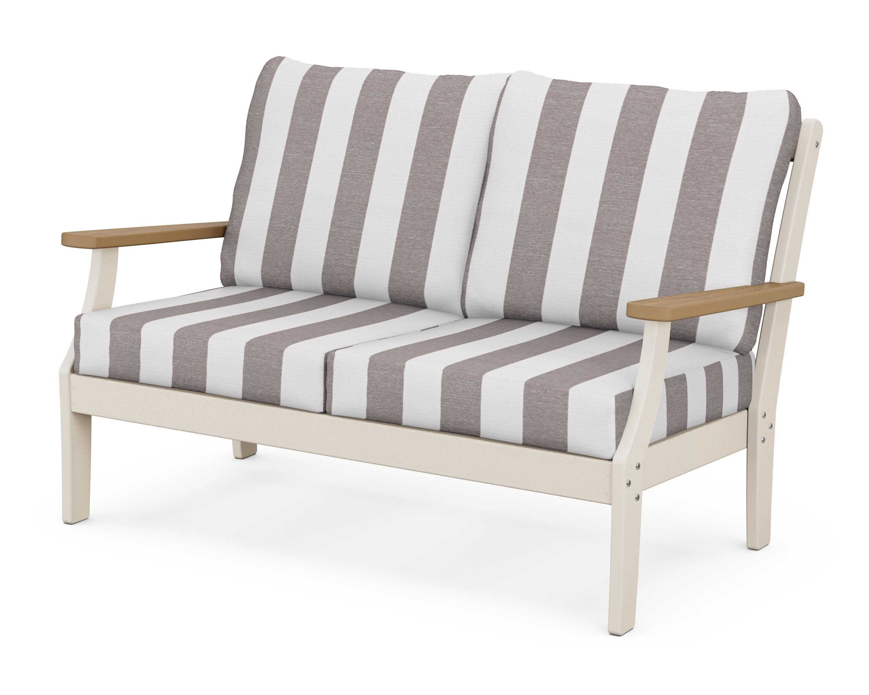 Braxton Deep Seating Loveseat in Sand / Natural / Cabana Stripe Grey Mist