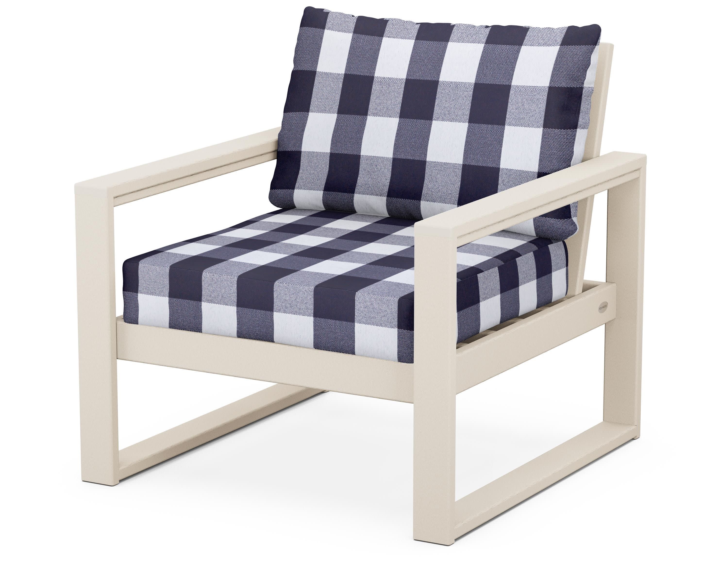 EDGE Club Chair in Sand / Buffalo Plaid Navy