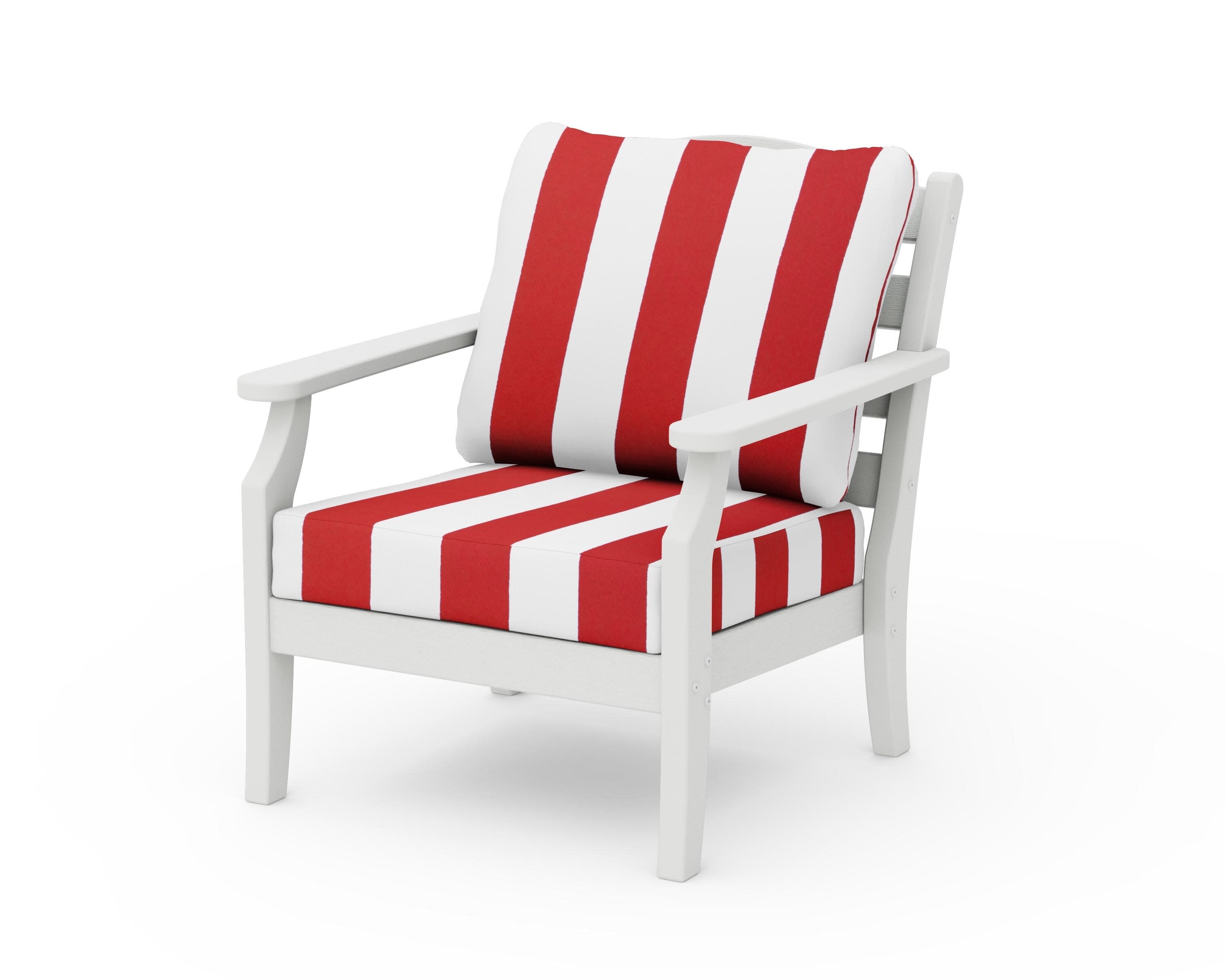Savannah Deep Seating Chair in Vintage White / Cabana Stripe Crimson
