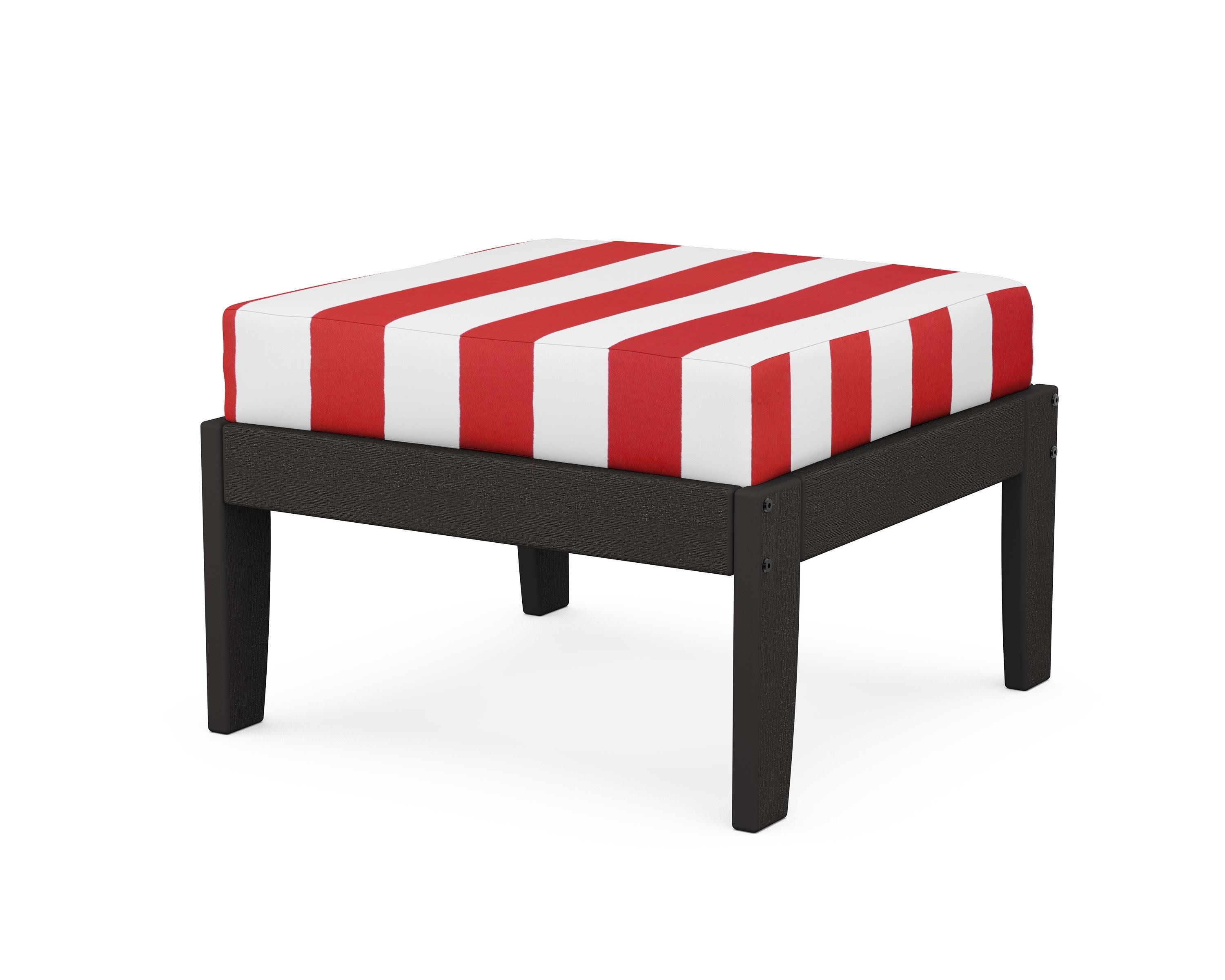 Modular Ottoman - Classic in Vintage Coffee / Cabana Stripe Crimson