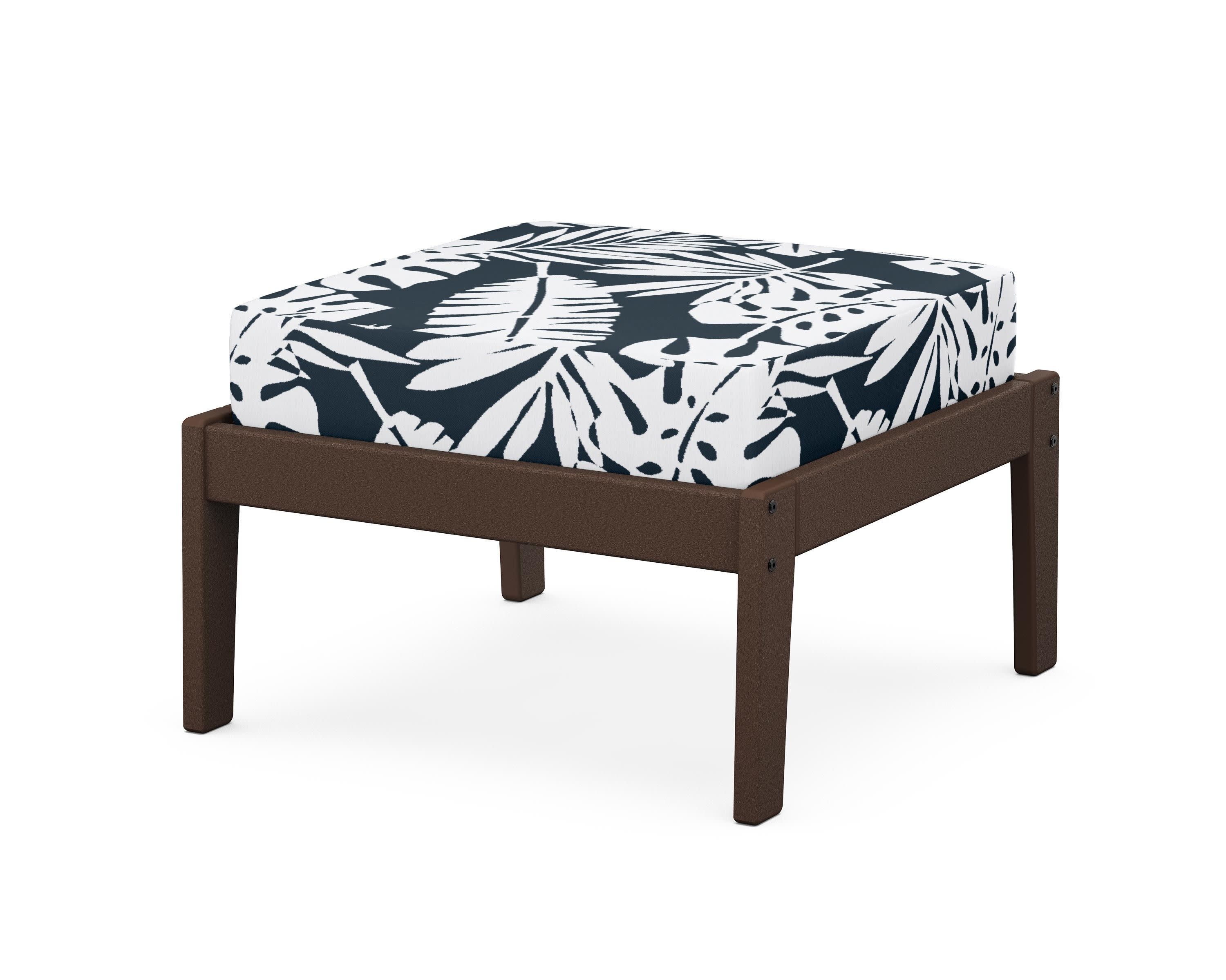 Deep Seating Ottoman in Mahogany / Leaf Marine Indigo