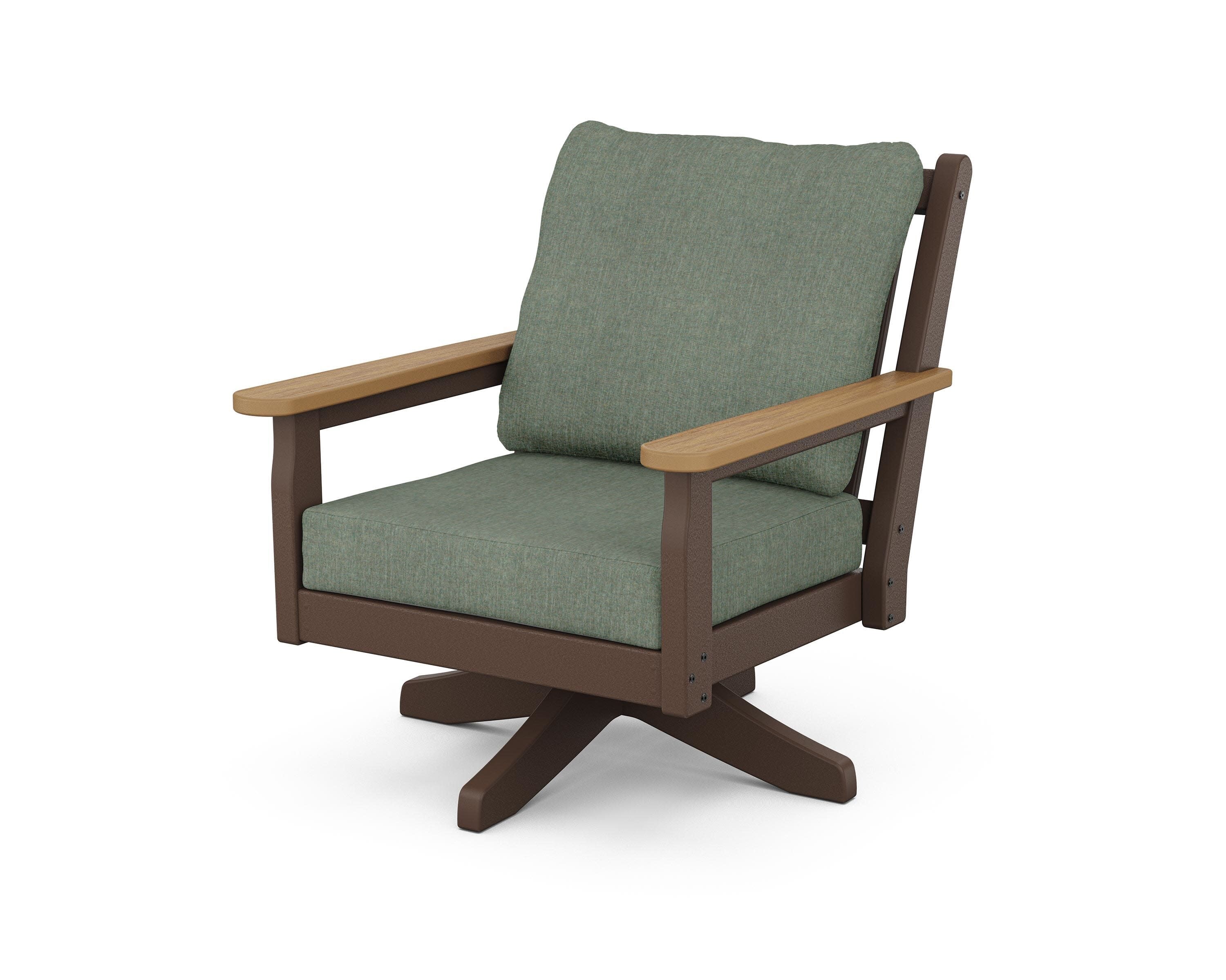Chippendale Deep Seating Swivel Chair in Mahogany / Natural / Cast Sage