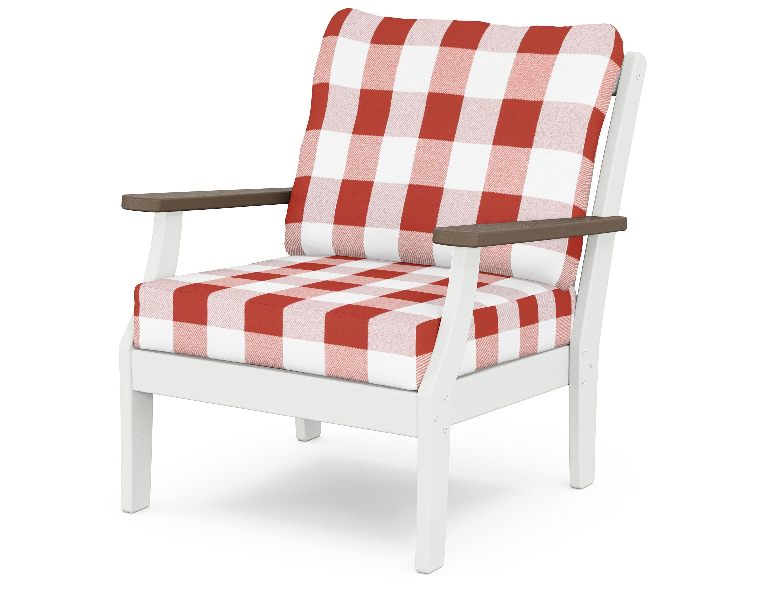 Braxton Deep Seating Chair in White / Kona / Buffalo Plaid Crimson