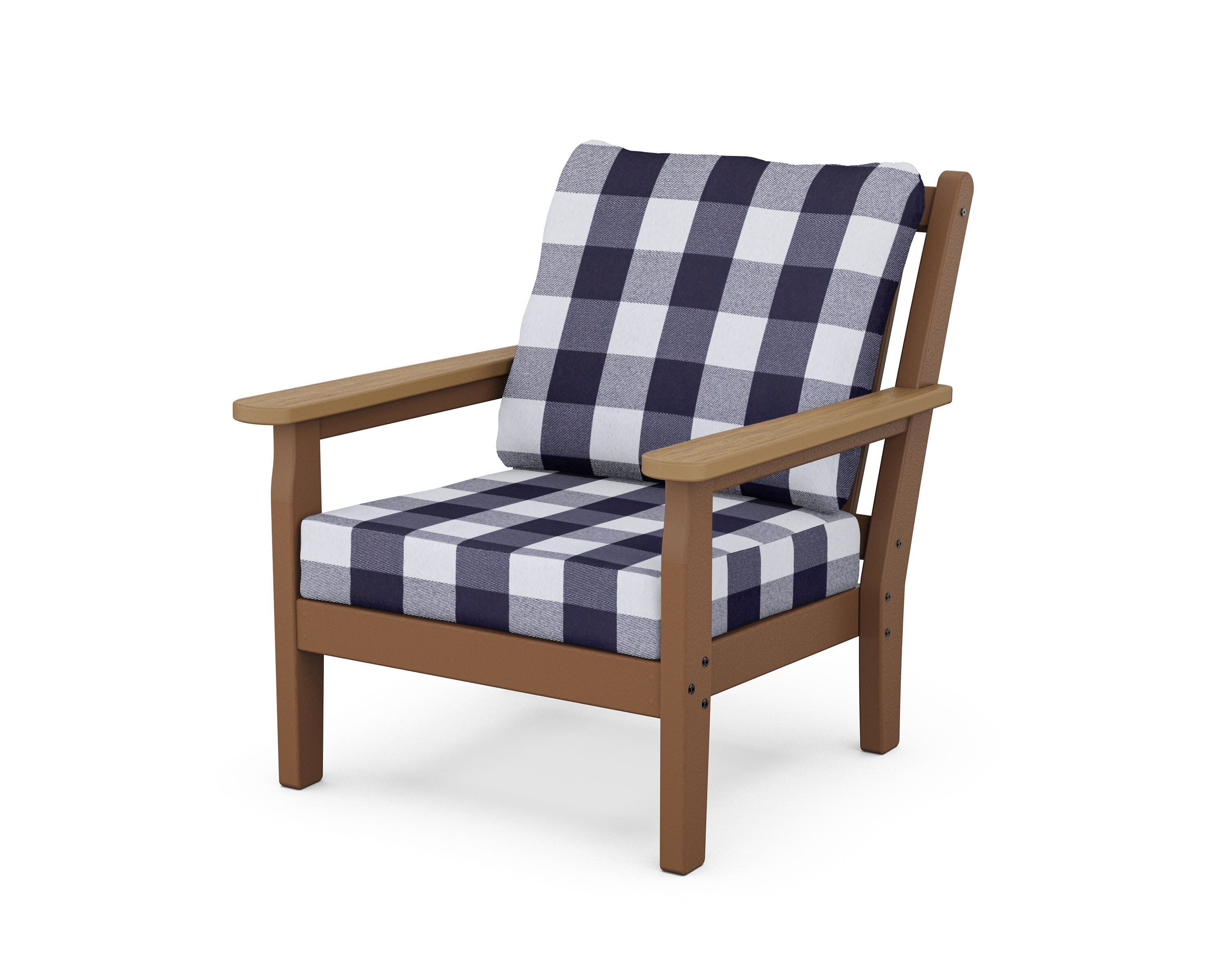 Chippendale Deep Seating Chair in Teak / Natural / Buffalo Plaid Navy