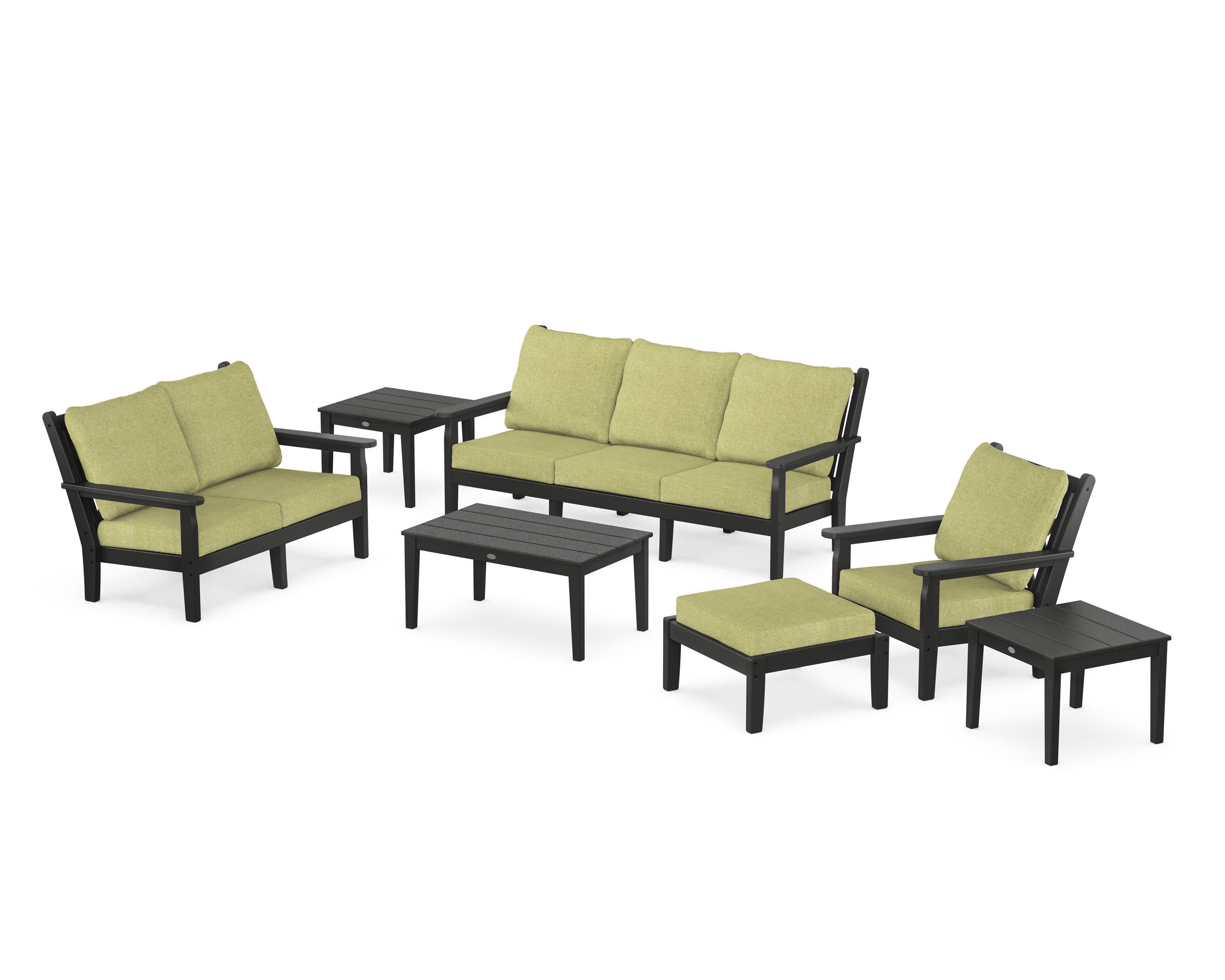 Chippendale 7-Piece Deep Seating Set in Black / Chartreuse Boucle