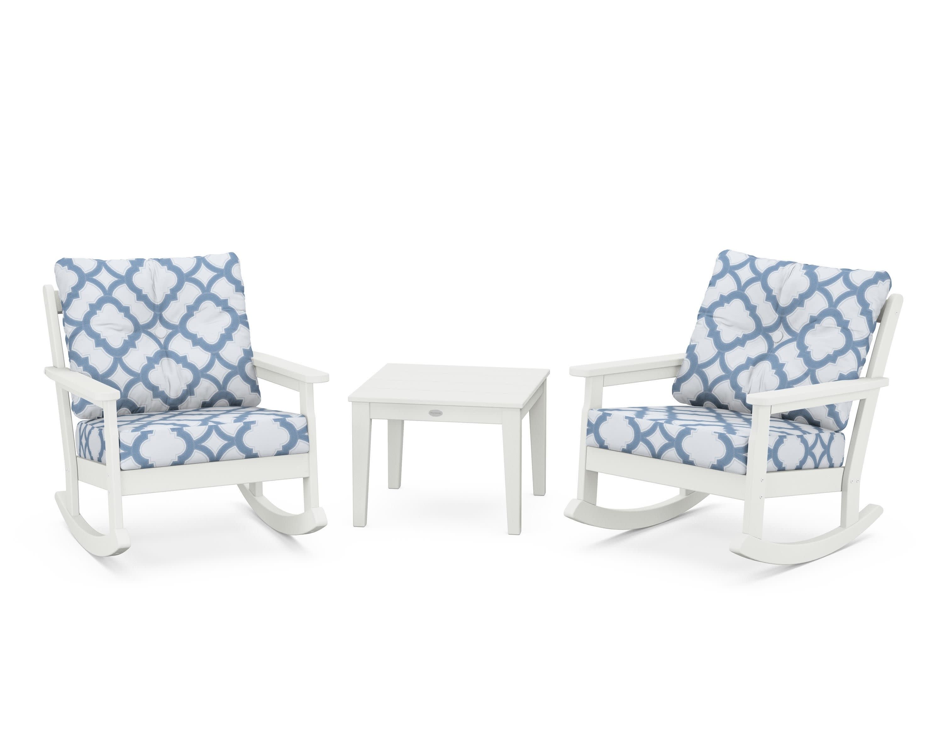 Vineyard 3-Piece Deep Seating Rocker Set in Vintage White / Trellis Sky Blue