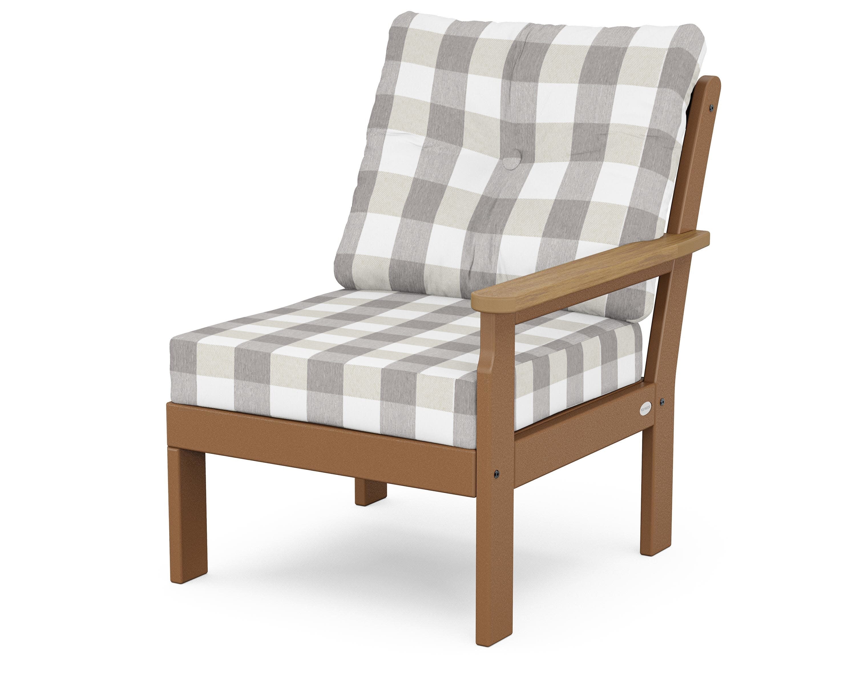 Vineyard Modular Right Arm Chair in Teak / Natural / Buffalo Plaid Grey Mist