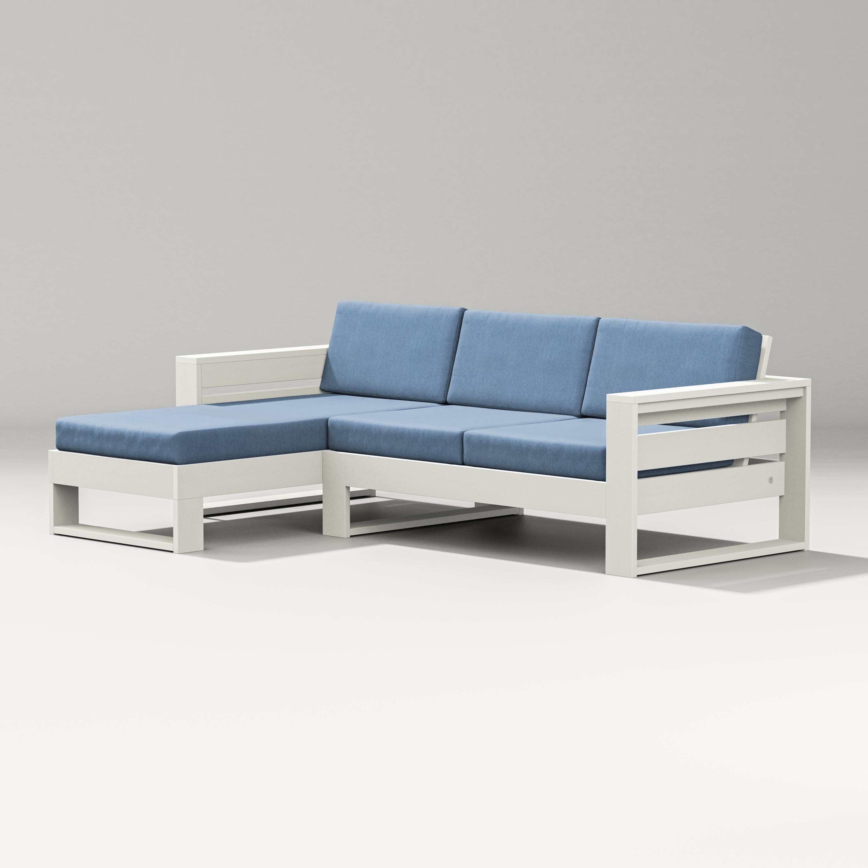Latitude Left Chaise Sectional in Vintage White / Sky Blue