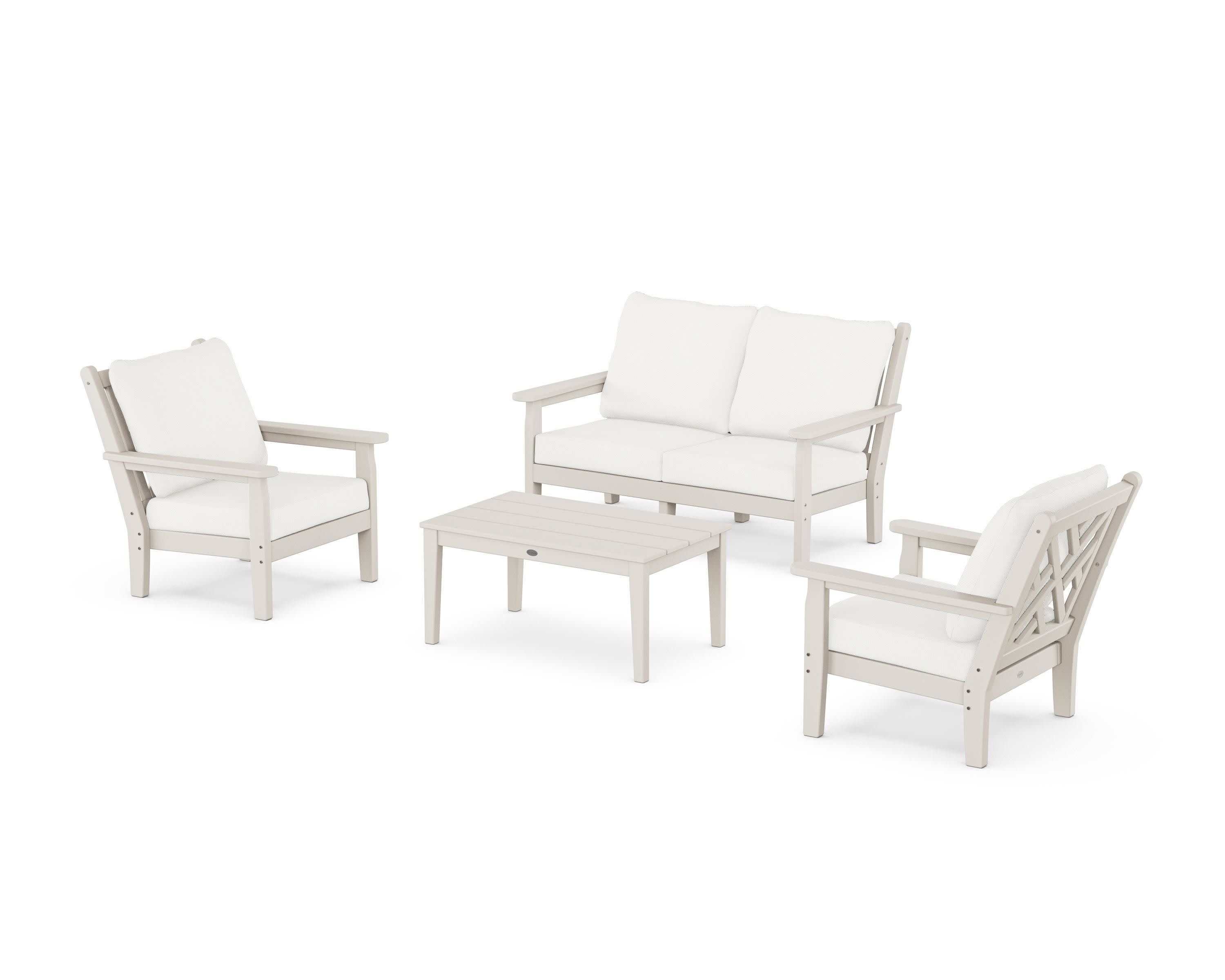 Chippendale 4-Piece Deep Seating Set with Loveseat in Sand / Natural Linen